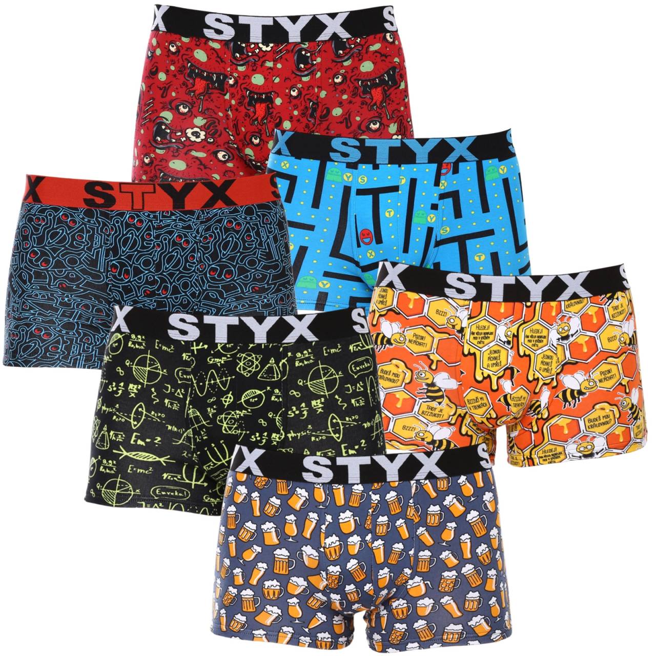6PACK Herren Klassische Boxershorts Styx art sportlicher Gummizug mehrfarbig (6G12697124) S.
Gönnen Sie sich Komfort für den ganzen Tag mit den Styx Boxershorts für Männer in einer klassischen Farbgebung.
Hochwertiges Material für maximalen Komfort
Die Boxershorts sind aus einer hochwertigen Mischung aus Baumwolle und Kunstfasern gefertigt.
Praktisches Design und tschechische Präzision
Styx Boxershorts haben kürzere Beine, die nirgends einrollen und Ihnen maximale Bewegungsfreiheit bieten.
Warum Styx Boxershorts wählen

Tschechische Qualität: Entworfen und hergestellt in der Tschechischen Republik, was eine hohe Qualität der Verarbeitung garantiert.
Hochwertige Materialien: Kombination aus Baumwolle, Modal und Elastan für maximalen Komfort.
Universelles Design: Kürzere Beine und modisch-sportlicher Gummizug für jede Gelegenheit.

Styx-Unterwäsche ist eine der beliebtesten
Die tschechische Marke Styx ist bei den Kunden vor allem für ihre Shorts mit neuartigen Mustern in kräftigen Farben bekannt.
Wie pflege ich meine Styx-Boxershorts richtig?

Wäscherei: Bei 30°C mit einem milden Waschmittel waschen, damit das Material weich und bequem bleibt.
Trocknen: Es wird nicht empfohlen, Boxershorts im Wäschetrockner zu trocknen, sondern an der Luft zu trocknen, damit sie ihre Form behalten.
Bügeln: Falls erforderlich, bügeln Sie bei niedriger Temperatur, um die Weichheit des Materials zu erhalten.

Tip: Werden Sie ein Experte für die Pflege von Unterwäsche mit den Ratschlägen in unserem Artikel und geben Sie Ihren Lieblingsstücken die Pflege, die sie verdienen.