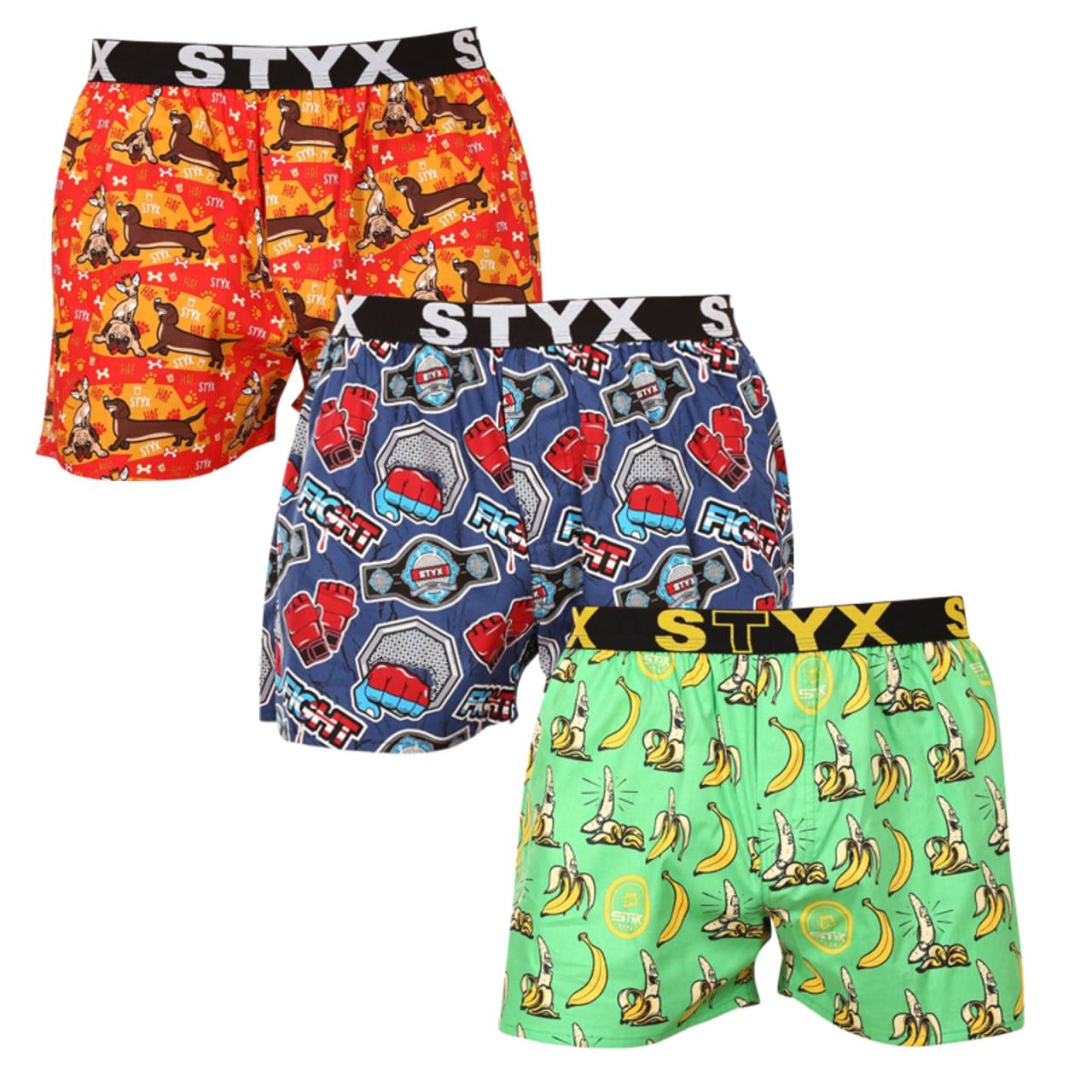 3PACK pánske trenky Styx art športová guma viacfarebné (3B13946) XXL, trenírky.
Hľadáte šortky, ktoré v sebe spájajú pohodlie, originalitu a kvalitné spracovanie?
Kvalitný materiál pre maximálne pohodlie
Šortky Styx sú vyrobené zo 100 % bavlny, čo znamená, že sú priedušné, ľahké a príjemné na dotyk.
Štýlový vzhľad a funkčný strih
Vďaka voľnejšiemu strihu vám šortky poskytujú maximálnu voľnosť pohybu, čo oceníte nielen počas dňa, ale aj pri športových aktivitách.
Prečo si šortky Styx zamilujete?

100% bavlna pre skvelý komfort: Priedušný a príjemný materiál.
Česká kvalita: Šortky sú kompletne vyrobené v ČR.
Voľný strih pre maximálne pohodlie: Ideálne na každodenné nosenie a relaxáciu.
Štýlové vzory: Žiadna nuda v šuplíku, ale poriadna dávka originality a štýlu.

Česká značka Styx ponúka zábavu a prvotriednu kvalitu
Spodnú bielizeň Styx si obľúbia najmä tí, pre ktorých je dôležitá individualita.
Ako sa o ne starať?
Aby vám šortky vydržali ako nové, odporúčame dodržiavať tieto pokyny.

Pranie: Perte v práčke pri teplote 30 °C, aby si bavlna zachovala svoju mäkkosť.
Sušička: Trenírky nie je vhodné sušiť v sušičke, radšej nechaj uschnúť voľne na vzduchu.
Žehlenie: Trenírky môžeš žehliť na strednú teplotu, aby sa materiál nepoškodil.

Tip: Staňte sa expertom na údržbu spodnej bielizne vďaka tipom v našom článku a doprajte svojim obľúbeným kúskom starostlivosť, akú si zaslúžia.