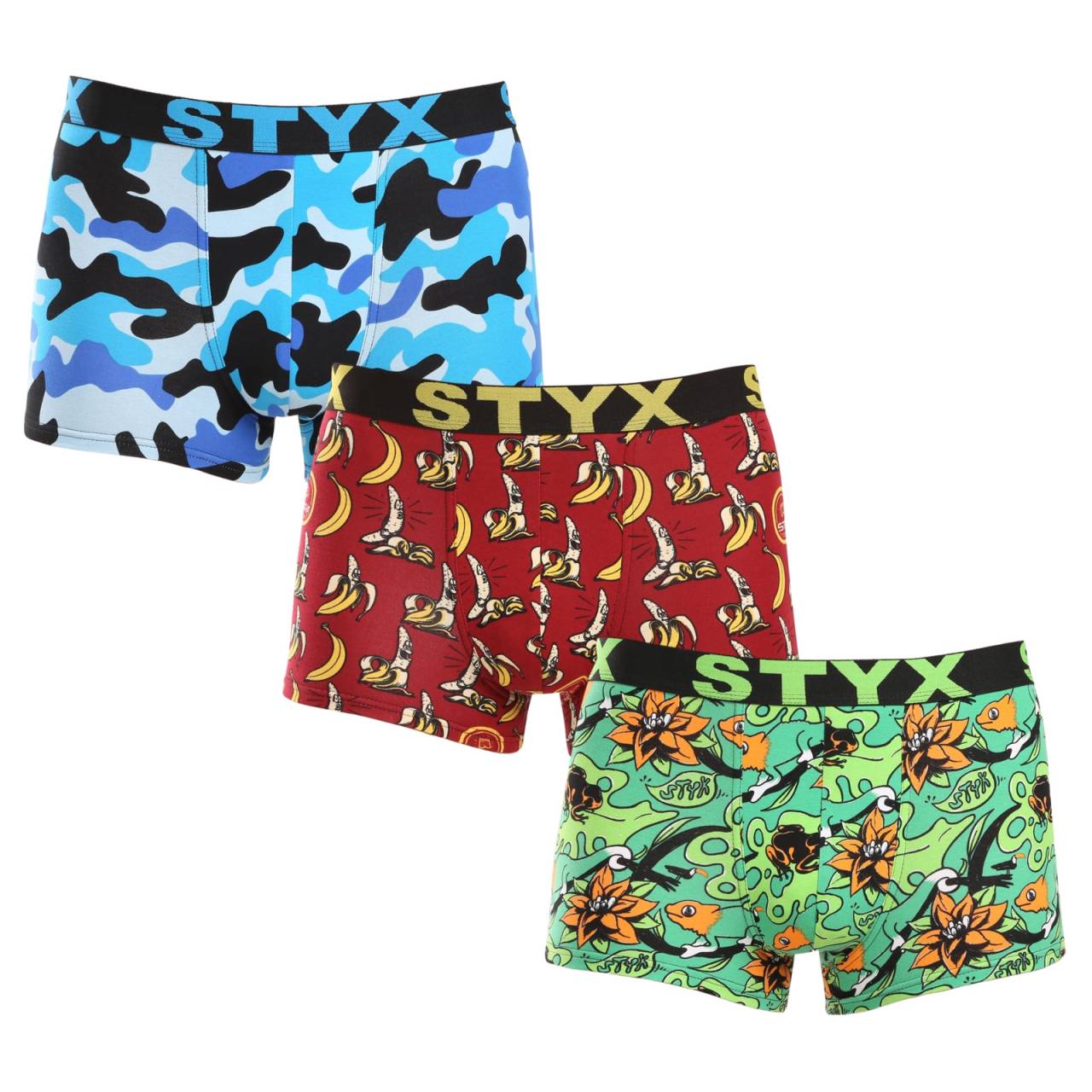 3PACK Pánske boxerky Styx art športová guma nadrozmer (3R13970) 3XL, trenky.
Doprajte si pohodlie, ktoré vydrží celý deň, s pánskymi boxerkami Styx v klasických farbách.
Kvalitný materiál pre maximálne pohodlie
Boxerky sú vyrobené z prvotriednej zmesi bavlny a umelých vlákien.
Praktický dizajn a česká precíznosť
Boxerky Styx majú kratšie nohavice, ktoré sa nikde nezhrňujú a poskytujú maximálnu voľnosť pohybu.
Prečo si vybrať boxerky Styx

Česká kvalita: navrhnuté a vyrobené v Českej republike, čo zaručuje najvyššiu kvalitu spracovania.
Prémiové materiály: kombinácia bavlny, modalu a elastanu pre maximálne pohodlie.
Univerzálny dizajn: kratšie nohavičky a štýlová športová guma na každú príležitosť.

Spodná bielizeň Styx je jednou z najobľúbenejších
Česká značka Styx je medzi zákazníkmi známa najmä vďaka svojej spodnej bielizni s neotrelými vzormi vo výrazných farbách.
Ako sa mám starať o svoje boxerky Styx?

Perte ich pri teplote 30 °C s jemným pracím prostriedkom, aby bol materiál stále mäkký a príjemný.
Sušenie: Sušička sa neodporúča, boxerky sušte voľne na vzduchu, aby si zachovali svoj tvar.
Žehlenie: V prípade potreby žehlite pri nízkej teplote, aby si materiál zachoval svoju mäkkosť.

Tip: Staňte sa expertom na údržbu spodnej bielizne vďaka tipom v našom článku a doprajte svojim obľúbeným kúskom starostlivosť, ktorú si zaslúžia.