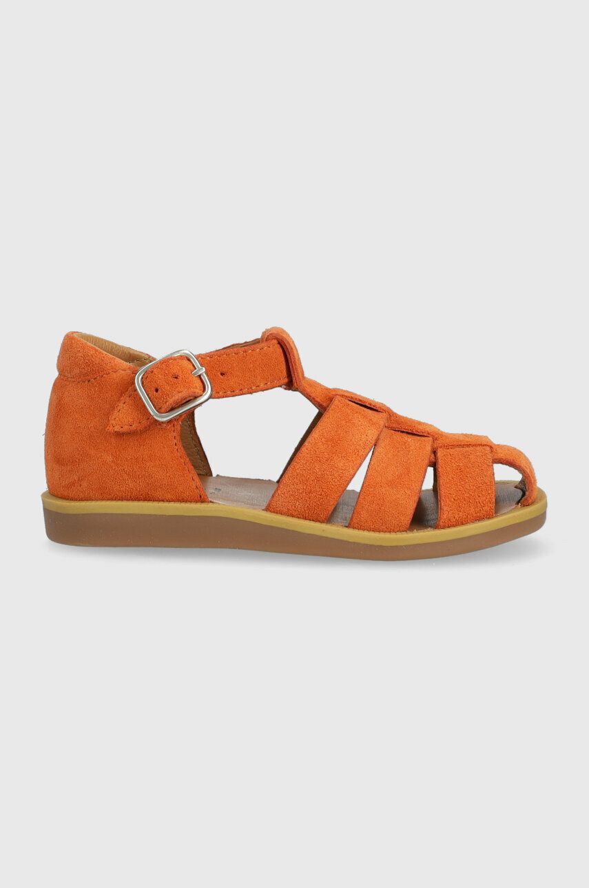 Detské kožené sandále Calvin Klein oranžová farba.