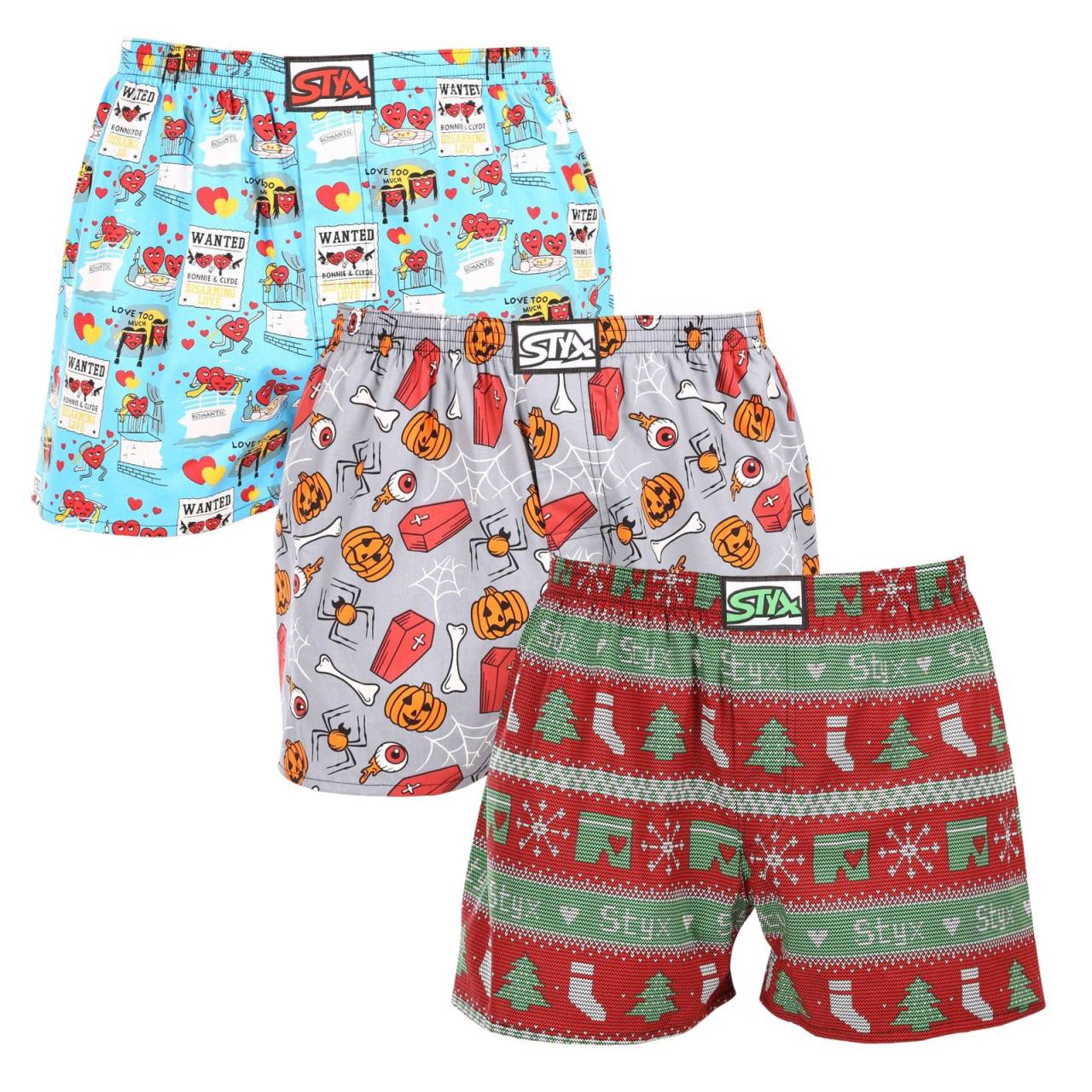 3PACK pánske trenky Styx art klasická guma viacfarebné (3A16826) M, trenírky.
Doprajte si štýl a pohodlie s pánskymi šortkami Styx v pestrých farbách a originálnom dizajne.
Mäkký materiál pre celodenné pohodlie
Šortky Styx sú vyrobené zo 100 % bavlny, ktorá ponúka mäkkosť a priedušnosť aj pri celodennom nosení.
Originálny dizajn a pohodlné nosenie
Šortky Styx vnesú do vášho šatníka hravosť a jedinečný štýl vďaka odvážnym farbám a originálnym potlačiam.
Prečo si zaobstarať šortky Styx?

Vyrobené v Českej republike s dôrazom na kvalitu a precíznosť.


Materiál zo 100 % bavlny pre mäkkosť a pohodlie.


Originálne a zábavné vzory, ktoré vás odlíšia.

Kvalita z Českej republiky, to je spodná bielizeň Styx
Spodná bielizeň Styx sa kompletne vyrába v Českej republike.
Ako sa starať o šortky Styx
Ak chcete zachovať kvalitu a pohodlie svojich šortiek, postupujte podľa týchto pokynov:

Pranie: Perte pri maximálnej teplote 30 °C, aby ste zachovali intenzívne farby a mäkkosť bavlny.


Sušenie: Neodporúčame sušenie v bubnovej sušičke, radšej ich nechajte voľne uschnúť na vzduchu.


Žehlenie: Šortky môžete žehliť pri nízkej teplote, aby mali hladký vzhľad.

Tip: Staňte sa expertom na údržbu spodnej bielizne vďaka tipom v našom článku a doprajte svojim obľúbeným kúskom starostlivosť, akú si zaslúžia.