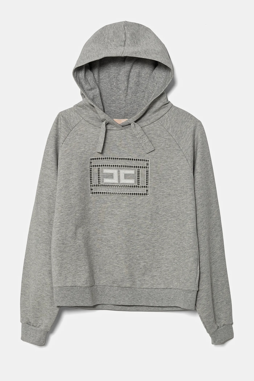 Detská bavlnená mikina Elisabetta Franchi šedá farba, s kapucňou, s nášivkou, EFFE147.0.FF002.