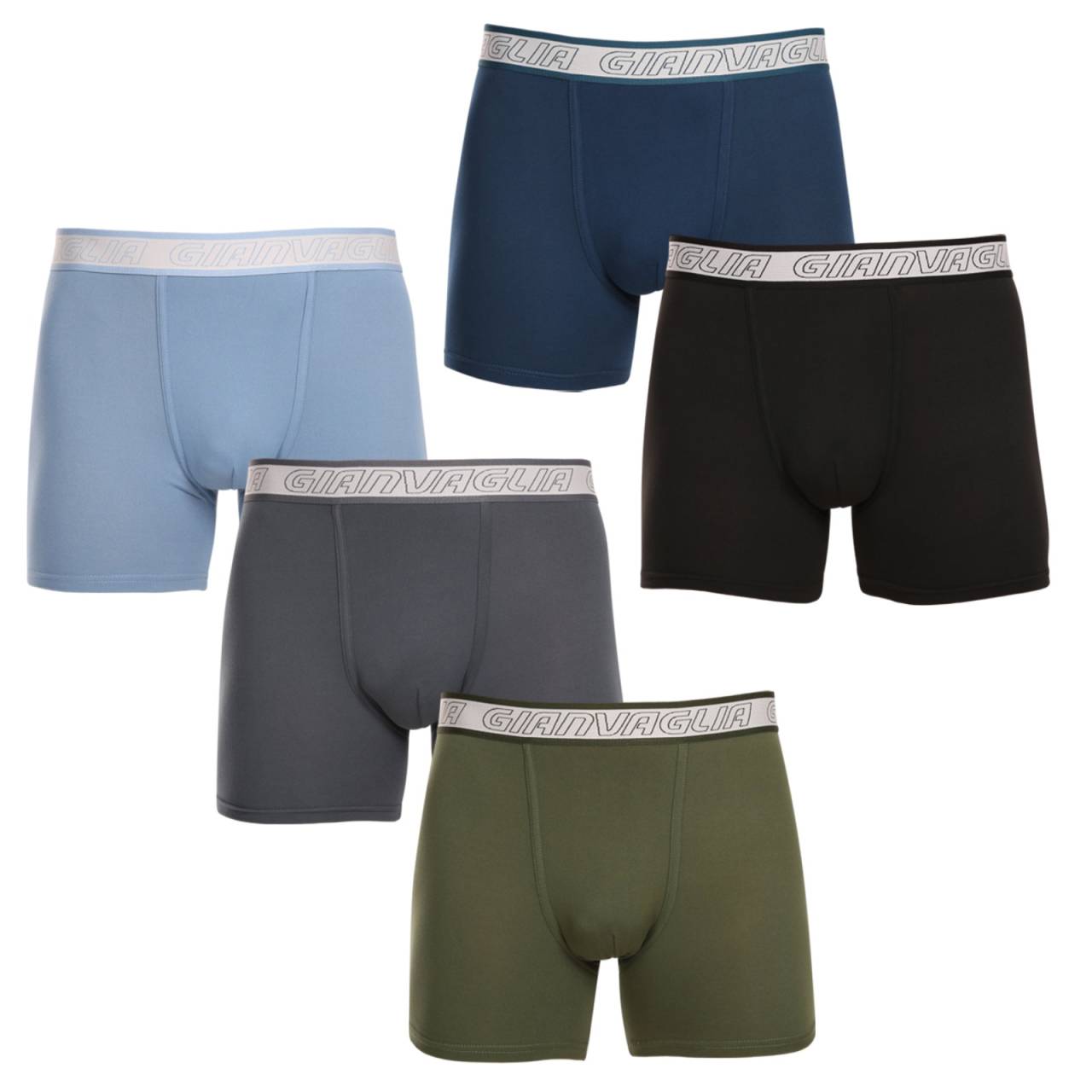5PACK Herren Klassische Boxershorts Gianvaglia mehrfarbig (GVG-5013) XXL.
Erleben Sie Komfort, den Sie auf den ersten Blick und bei der ersten Berührung lieben werden.
Bequemes Material, das sich Ihnen anpasst
Die Boxershorts von Gianvaglia sind aus Baumwolle mit einer Mischung aus Polyamid und Elastan.
Modernes Design für Männer, die wissen, was sie wollen
Das schlichte, minimalistische Design wird durch ein gewebtes Gummiband mit einem unverwechselbaren Logo ergänzt, das den Boxershorts einen modernen Look verleiht.
Warum Sie Gianvaglia Boxershorts ausprobieren sollten

Bequemer Schnitt für jeden Tag: Die längeren Beine und der elastische Gummizug sorgen für Halt und Komfort, so dass sich die Boxershorts für Freizeitkleidung, Sport und Freizeitaktivitäten eignen.


Eine Kombination aus Stil und Funktionalität: Moderne Details verleihen den Boxershorts einen unverwechselbaren Stil, der jede Garderobe belebt.


Hochwertige Materialmischung: Dank der Beimischung von Elastan und Polyamid passen sich die Boxershorts leicht dem Körper an und bleiben den ganzen Tag über bequem.

Gianvaglia Unterwäsche bringt modischen Schwung in Ihre Garderobe
Die italienische Wäschemarke Gianvaglia hat eine südliche Wildheit.
Pflege der Gianvaglia Boxershorts
Damit Ihre Boxershorts lange halten und in perfektem Zustand bleiben, empfehlen wir folgende Pflege:

Wäscherei: Pro Boxershorts bei 30°C.


Trocknen: Wir raten vom Trocknen im Wäschetrockner ab, um die Elastizität des Gummis und des Materials nicht zu beschädigen.


Bügeln: Falls erforderlich, bügeln Sie bei einer für Baumwolle geeigneten niedrigen Temperatur.

Tip: Werden Sie mit den Tipps in unserem Artikel zum Experten für die Pflege von Dessous und geben Sie Ihren Lieblingsstücken die Pflege, die sie verdienen.