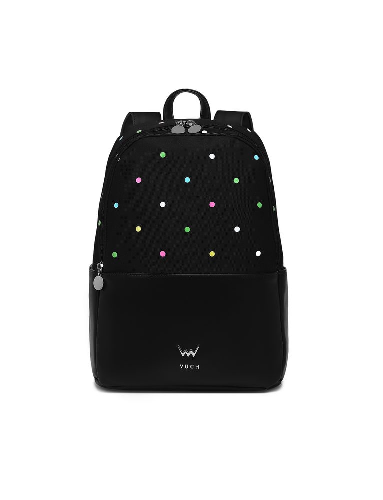 VUCH Zane Dotty Black.

Vnútorný priestor s oddeleným priestorom na mini notebook
Nastaviteľné ramenné popruhy
Predná priehradka uzatvárateľná na zips
Extrémne pevný a odolný materiál
 Cutie dotty
Vytmav to sivej!
Kolekcia Cutie Dotty je do bodky vybavená hravosťou a šmrncom.