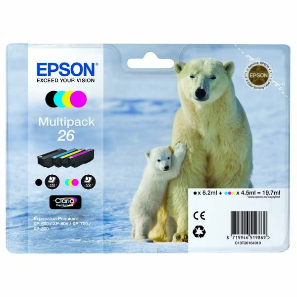 Epson 26 T2616 CMYK multipack originálna cartridge.
Originálna cartridge = záruka priamo od výrobcu tlačiarne
100 % použitie v tlačiarni - spoľahlivá a bezproblémová tlač
Použitím originálnej náplne predlžujete životnosť tlačiarne
Overená špičková kvalita - jasný a čitateľný text, jemná grafika, kvalitnejšie obrázky
Použitie originálnej kazety ponúka rýchly a vysoký výkon a pritom stabilné výsledky = EFEKTÍVNA TLAČ
Jednoduchá inštalácia a údržba
Zabezpečujeme bezplatnú recykláciu originálnych náplní
Garancia Vašej spokojnosti s použitím našej originálnej náplne

Kód výrobcu: C13T26164020