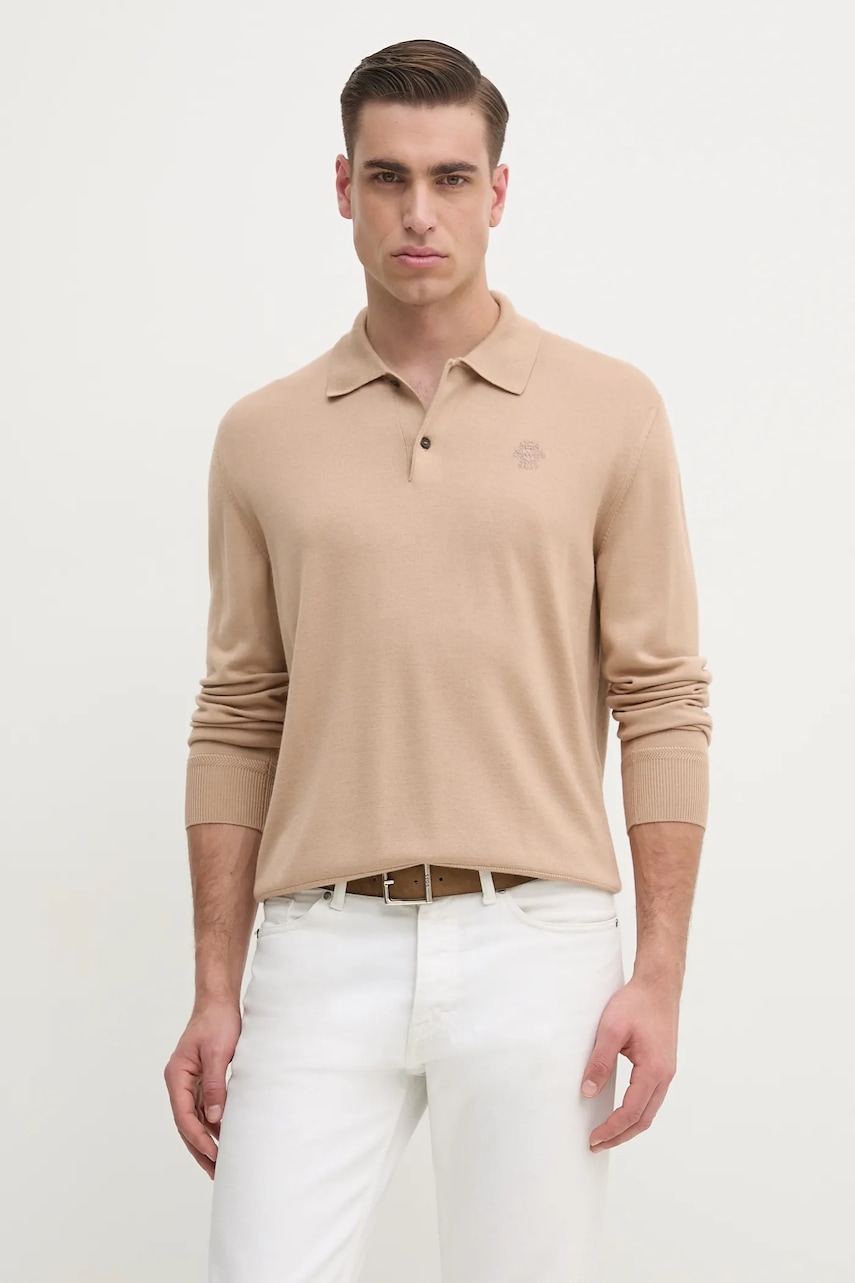 Vlnený sveter Bally pánsky, béžová farba, tenký, MKN05B.