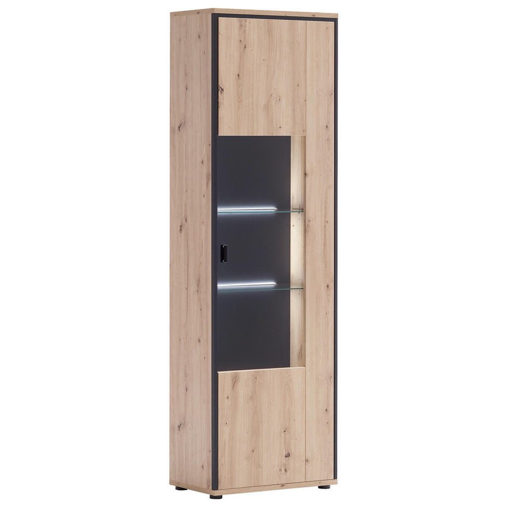 MID.YOU VITRÍNA, antracitová, číra, farba duba, 63/210/38 cm.