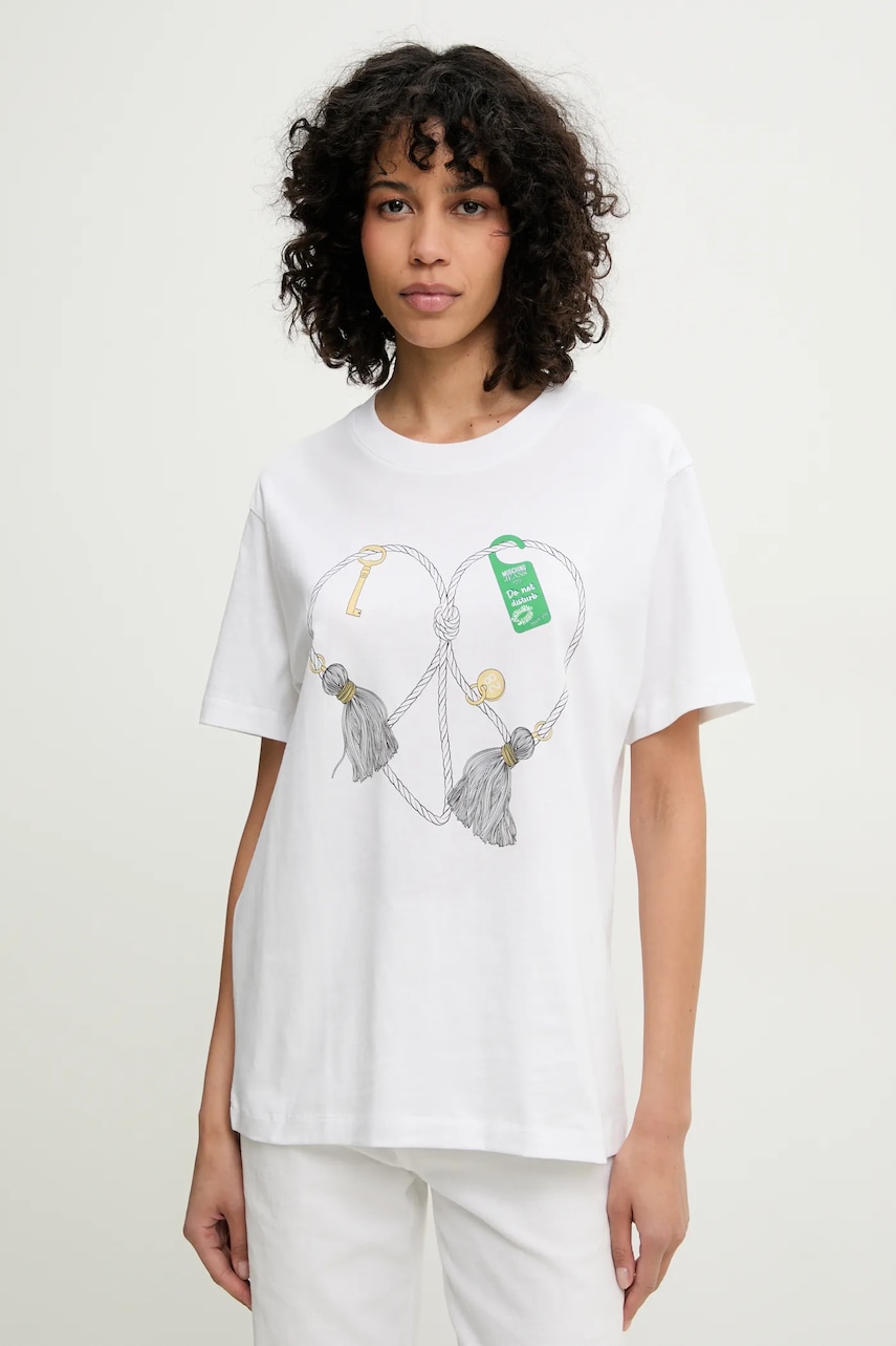 Bavlnené tričko Moschino Jeans dámske, biela farba, 0711 3732.