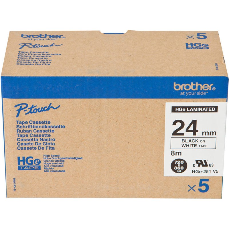 Brother HGe-251, 24mm x 8m, 5ks, čierna tlač / biely podklad, originálná páska.
Originálna kazeta s páskou = záruka náplne priamo od výrobcu tlačiarne štítkov
100% použitie so štítkovačom - bezproblémové fungovanie
Originálne samolepiace pásky zaručujú veľmi jednoduchú aplikáciu
Overená špičková kvalita - čitateľný a ostrý text
Pásky sú odolné proti vode, UV žiareniu, oderu alebo extrémnym teplotám
Jednoduchá a rýchla výmena
Ideálne do kancelárie aj domácnosti
Garancia Vašej spokojnosti s použitím našej originálnej náplne

Kód výrobcu: HGE251V5
