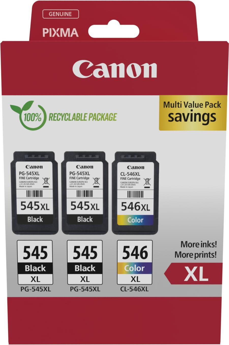 Canon PG-545XL/PG-545XL/CL-546XL 8286B013 farebná (color) sada originálne cartridge.
Originálna cartridge = záruka priamo od výrobcu tlačiarne
100 % použitie v tlačiarni - spoľahlivá a bezproblémová tlač
Použitím originálnej náplne predlžujete životnosť tlačiarne
Overená špičková kvalita - jasný a čitateľný text, jemná grafika, kvalitnejšie obrázky
Použitie originálnej kazety ponúka rýchly a vysoký výkon a pritom stabilné výsledky = EFEKTÍVNA TLAČ
Jednoduchá inštalácia a údržba
Zabezpečujeme bezplatnú recykláciu originálnych náplní
Garancia Vašej spokojnosti s použitím našej originálnej náplne

Kód výrobcu: 8286B013