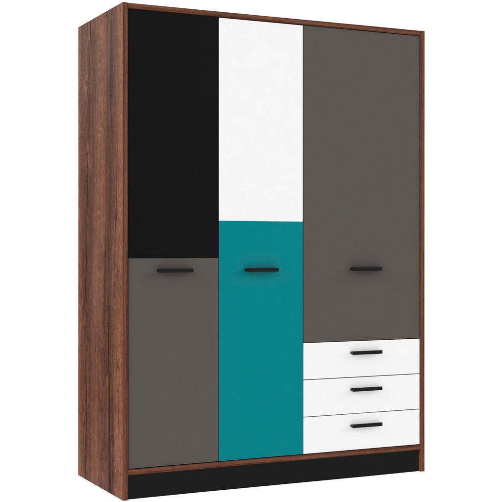 Carryhome ŠATNÍKOVÁ SKRIŇA, sivá, zelená, čierna, biela, farba duba, 144/200/60 cm.