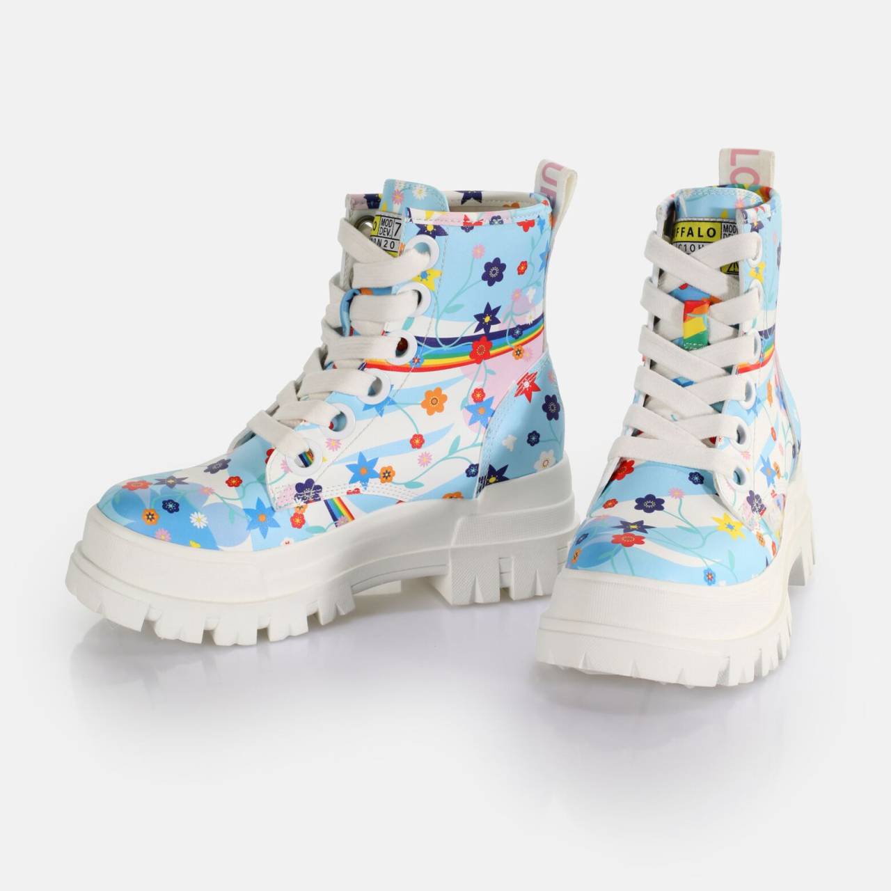BUFFALO Aspha Lace Up Hi - Vegan Nappa - White Rainbow 37.