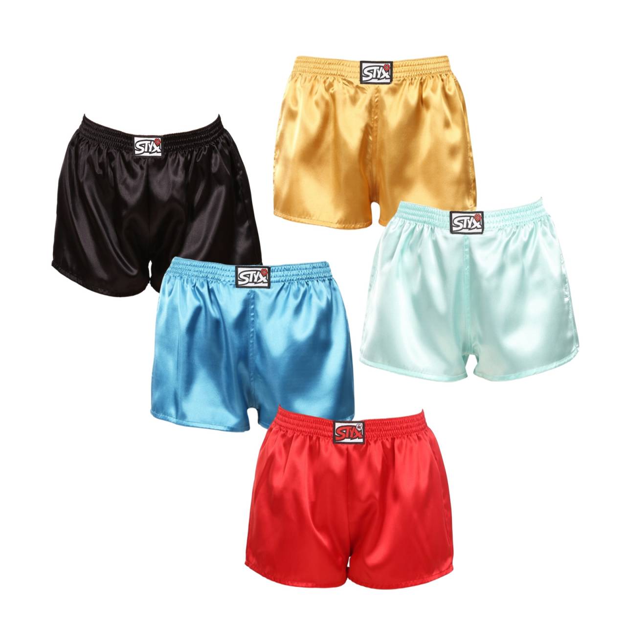 5PACK dámske trenky Styx klasická guma saténové viacfarebné (5L0635072) S, trenírky.
Doprajte si jedinečný pocit luxusu a pohodlia s dámskymi saténovými šortkami Styx!
Kvalitný materiál pre maximálne pohodlie
Dámske šortky Styx sú vyrobené z príjemného saténového materiálu, ktorý zaručuje ľahkosť, mäkkosť a jemný chladivý účinok na pokožku.
Zvodný dizajn a precízne české spracovanie
Dámske šortky Styx sú navrhnuté v jednoduchom, ale účinnom strihu, ktorý vám poskytne absolútnu voľnosť pohybu.
Prečo si zamilujete saténové šortky Styx?

Luxusný saténový materiál: Mäkký, ľahký a príjemne chladivý na pokožke.
Štýlový dizajn: Pre elegantný a sebavedomý vzhľad.
Pohodlný strih: Ideálne na spanie, domáce nosenie alebo voľnočasové aktivity.
Klasická guma s logom Styx: Skvele padne a netlačí.
Vyrobené v Českej republike: Precízne spracovanie a záruka kvality

Spodná bielizeň Styx je jednou z najobľúbenejších
Česká značka Styx je medzi zákazníkmi známa najmä vďaka svojej spodnej bielizni s neotrelými vzormi vo výrazných farbách.
Ako sa mám starať o svoje šortky Styx?
Aby vaše obľúbené saténové šortky vydržali dlho v skvelom stave, odporúčame dodržiavať tieto rady:

Pranie: Odporúčame prať pri teplote 30 °C, aby si šortky zachovali svoj jemný lesk a mäkkosť.
Sušenie: Neodporúčame sušenie v bubnovej sušičke, aby nedošlo k poškodeniu vlákien.
Žehlenie: V prípade potreby môžete šortky žehliť pri nízkej teplote.

Tip: Vaša obľúbená spodná bielizeň si zaslúži šetrné zaobchádzanie.
