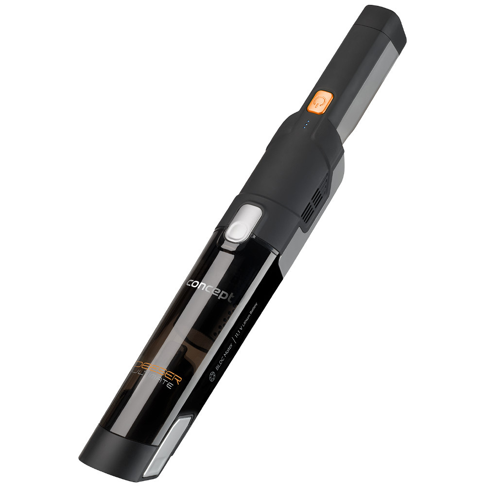 Concept VP4410 Deeser Ultimate - Ručný vysávač.


	Ručný vysávač kompaktných rozmerov
	Vysoký sací výkon 14 kPa
	Účinný HEPA filter
	Nádoba na prach s objemom 250 ml
	Výkonný BLDC motor
	Pomocou štrbinovej hubice vyčistíte aj ťažko dostupné miesta
	Odstraňuje prach a nečistoty jediným kliknutím
	Čas vysávania až 20 minút


Predstavujeme ručný vysávač Concept VP4421 Deeser Ultimate

Doprajte si pohodlné a rýchle upratovanie s ručným vysávačom VP4410 11,1 V Deeser Ultimate, ktorý vám pomôže pri vysávaní drobných nečistôt.



Elegantný pomocník s extrémnym výkonom

Ručný vysávač VP4410 Deeser Ultimate spája elegantný dizajn s vynikajúcim sacím výkonom vďaka vysokoúčinnému bezkartáčovému BLDC motoru.



Praktický v každom ohľade

Vysávač je vybavený nabíjacou stanicou, ktorá slúži aj ako stojan na drobné príslušenstvo.



Kvalitná filtrácia

Vysávač je vybavený vysoko účinným filtrom HEPA 13, ktorý dokáže zachytiť až 99,9 % častíc, ako je prach, peľ alebo cigaretový dym.



Užitočné príslušenstvo

K príslušenstvu ručného vysávača VP4410 patrí špeciálna hubica 2 v 1, ktorá je kombináciou štrbinovej hubice a kefy na prach.

Pomocou vysávača čalúnenia vysajte pohovky, kreslá, matrace, úložné priestory a postele.



Technická špecifikácia: Vymetací stroj na vysávanie je vybavený systémom na