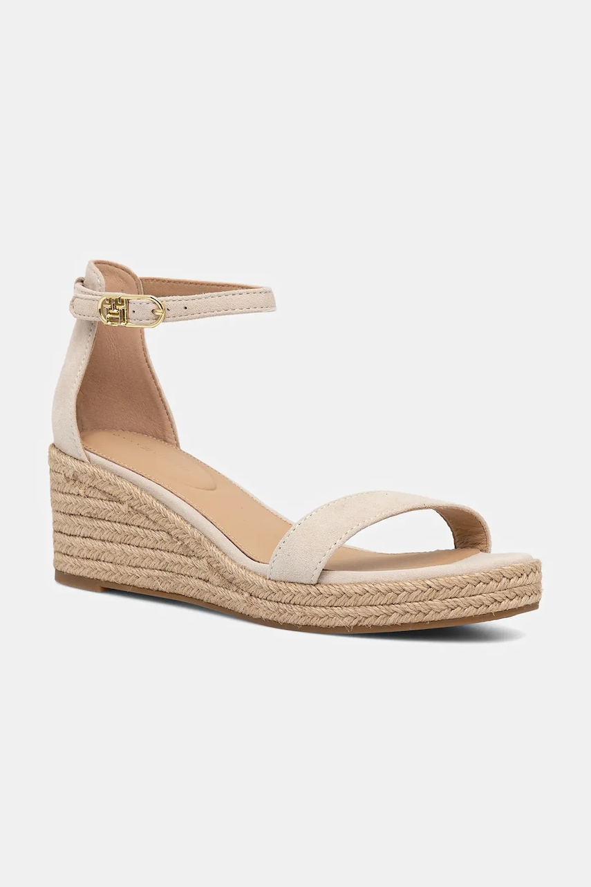 Semišové sandále Tommy Hilfiger SUEDE ANKLE MID WEDGE ESPADRILLE béžová farba, FW0FW08479.
