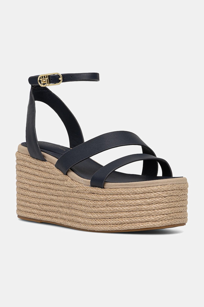 Kožené sandále Tommy Hilfiger ANKLE STRAP LEATHER PLATFORM tmavomodrá farba, FW0FW08497.