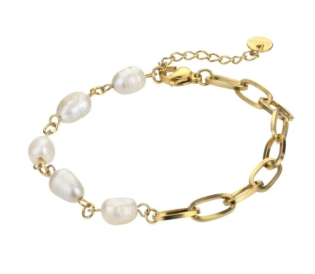 Marc Malone Pôvabný pozlátený náramok s perlami Emma Gold Bracelet MCB23001G.