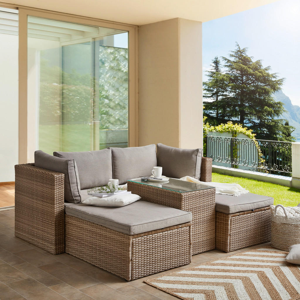 Ambia Garden TERASOVÁ SEDACIA SÚPRAVA plast, sklo, textil.