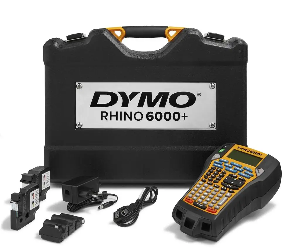 Dymo RHINO 6000+ 2122966 tlačiareň štítkov s kufrom.

Štítkovač RHINO 6000+ je prvou tlačiarňou štítkov z rodiny produktov RHINO umožňujúcou pripojenie k PC.
Funkcie & výhody:

Používa termotlač – nepotrebuje atramentové kazety!

Možnosť pripojenia k PC cez USB kábel
Jednodotykové funkčné klávesy pre rýchle označovanie káblov, rozvádzačov, svorkovníc, prepojovacích panelov a mnoho ďalšieho
Elektronické odrezávanie štítkov

Tlačí na D1 a Rhino D1 pásky šírky 6, 9, 12, 19 a 24 mm
Tlačí šesť rôznych čiarových kódov
Viac než 250 ľahko dostupných vopred naprogramovaných priemyselných výrazov a symbolov šetrí čas a štandardizuje výrobu štítkov
Jednoduchá príprava štítkov vďaka vysunutiu rezačky a kazety stlačením jedného tlačidla

Kufríková sada obsahuje:
Pevný prenosný kufrík
1 páska 24 mm biela flexibilná nylonová páska
1 páska 9 mm biela vinylová páska
Nabíjateľný Li-ion batériový blok a adaptér
Odkaz na stiahnutie softvéru DYMO ID zdarma

 