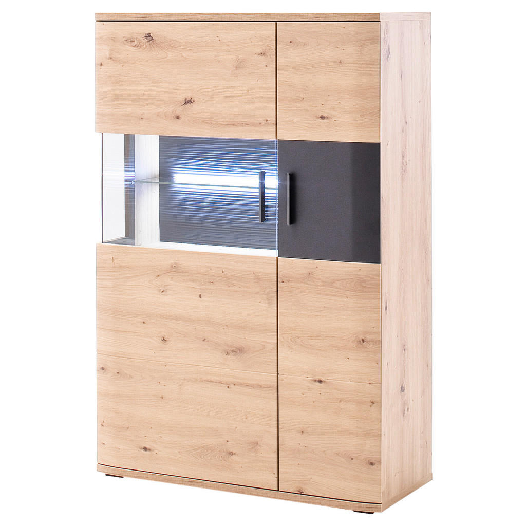 Livetastic VYSOKÁ KOMODA, antracitová, číra, farba duba, 90/134/37 cm.
