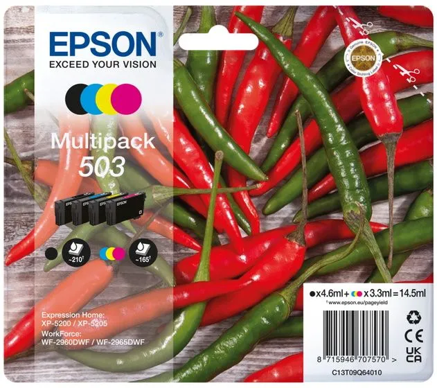 Epson 503 T09Q640 C13T09Q64010 barevná (CMYK) sada originálna cartridge.
Originálna cartridge = záruka priamo od výrobcu tlačiarne
100 % použitie v tlačiarni - spoľahlivá a bezproblémová tlač
Použitím originálnej náplne predlžujete životnosť tlačiarne
Overená špičková kvalita - jasný a čitateľný text, jemná grafika, kvalitnejšie obrázky
Použitie originálnej kazety ponúka rýchly a vysoký výkon a pritom stabilné výsledky = EFEKTÍVNA TLAČ
Jednoduchá inštalácia a údržba
Zabezpečujeme bezplatnú recykláciu originálnych náplní
Garancia Vašej spokojnosti s použitím našej originálnej náplne

Kód výrobcu: C13T09Q64010