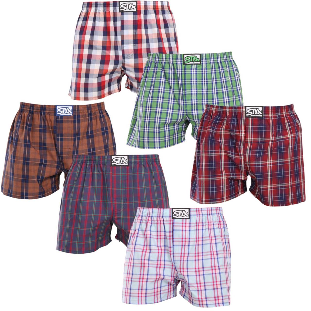 6PACK Caleçons pour hommes Styx caoutchouc classique multicolore (6A20246836) L.
Offrez-vous du style et du confort avec les shorts pour hommes Styx aux couleurs vives et aux motifs originaux.
Matière souple pour un confort tout au long de la journée
Le short Styx est fabriqué en 100 % coton, ce qui lui confère douceur et respirabilité, même lorsqu'il est porté toute la journée.
Un design original et une coupe confortable
Le short Styx apportera de la gaieté et un style unique à votre garde-robe grâce à ses couleurs audacieuses et ses imprimés originaux.
Pourquoi acheter des shorts Styx ?

Fabriqués en République tchèque, ils mettent l'accent sur la qualité et la précision.


Matière 100 % coton pour plus de douceur et de confort.


Des dessins originaux et amusants qui vous démarqueront.

La qualité de la République tchèque, c'est le sous-vêtement Styx.
Les sous-vêtements Styx sont entièrement fabriqués en République tchèque.
Comment entretenir les shorts Styx
Pour préserver la qualité et le confort de vos shorts, suivez les conseils suivants :

Blanchisserie: Laver à une température maximale de 30 °C pour conserver l'intensité des couleurs et la douceur du coton.


Séchage: Nous ne recommandons pas de les sécher dans le sèche-linge, mais plutôt de les laisser sécher à l'air libre.


Repassage: Pour un aspect plus lisse, vous pouvez repasser le short à basse température.

Conseil : Devenez un expert de l'entretien de la lingerie grâce aux conseils de notre article et donnez à vos pièces préférées le soin qu'elles méritent.