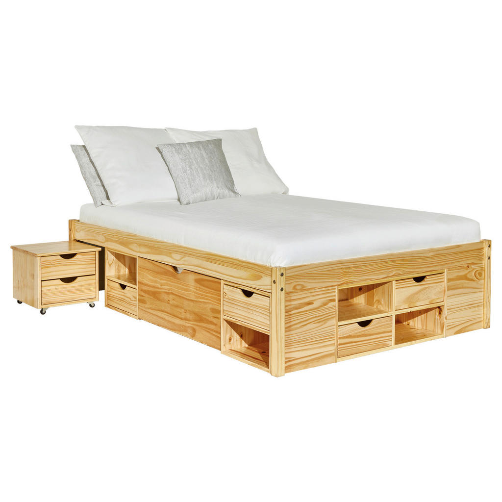 MID.YOU POSTEĽ S ÚLOŽNÝM PRIESTOROM, 140/200 cm prírodná farba.