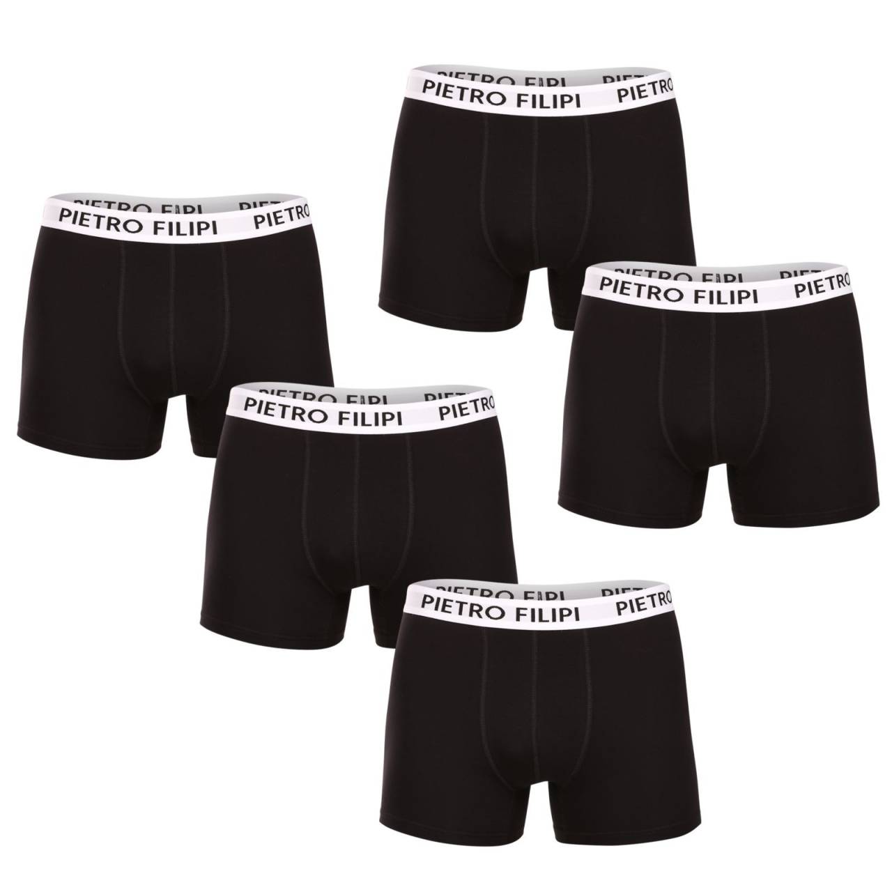 5PACK Moške boksarice Pietro Filipi črne (5BCL003) XXL.
Privoščite si občutek razkošja in popolnega udobja z moškimi boksericami Pietro Filipi.
Luksuzni material za največje udobje
Boksarice Pietro Filipi so izdelane iz mešanice bombaža in elastana.
Elegantna zasnova in sodoben videz
Preproste črne boksarice z značilnim tkanim elastičnim trakom z logotipom Pietro Filipi so oblikovane tako, da so videti sodobno in elegantno.
Zakaj vam bodo všeč boksarice Pietro Filipi

Luksuzni material: Bombaž diha in je mehak, elastan za popolno prožnost.


Daljše hlačke: Zagotavljajo oporo in udobje pri vseh dejavnostih.


Elegantna tkana guma: Z logotipom Pietro Filipi, zaradi katerega boksarice ves dan ostanejo na svojem mestu.

Spodnje perilo Pietro Filipi za vse elegantne moške
Blagovna znamka Pietro Filipi ima na češkem trgu dolgo tradicijo.
Kako skrbeti za boksarice Pietro Filipi

Pralnica: Bokserje perite pri temperaturi največ 40 °C, da ohranite njihovo kakovost in mehkobo.


Sušenje: Varno jih lahko posušite v sušilnem stroju na nizki temperaturi.


Likanje: Bokserje lahko likate pri nižji temperaturi, da zagotovite njihovo dolgo življenjsko dobo.

Nasvet: Iskanje pravega spodnjega perila, ki se vam popolnoma prilega, je lahko izziv.
