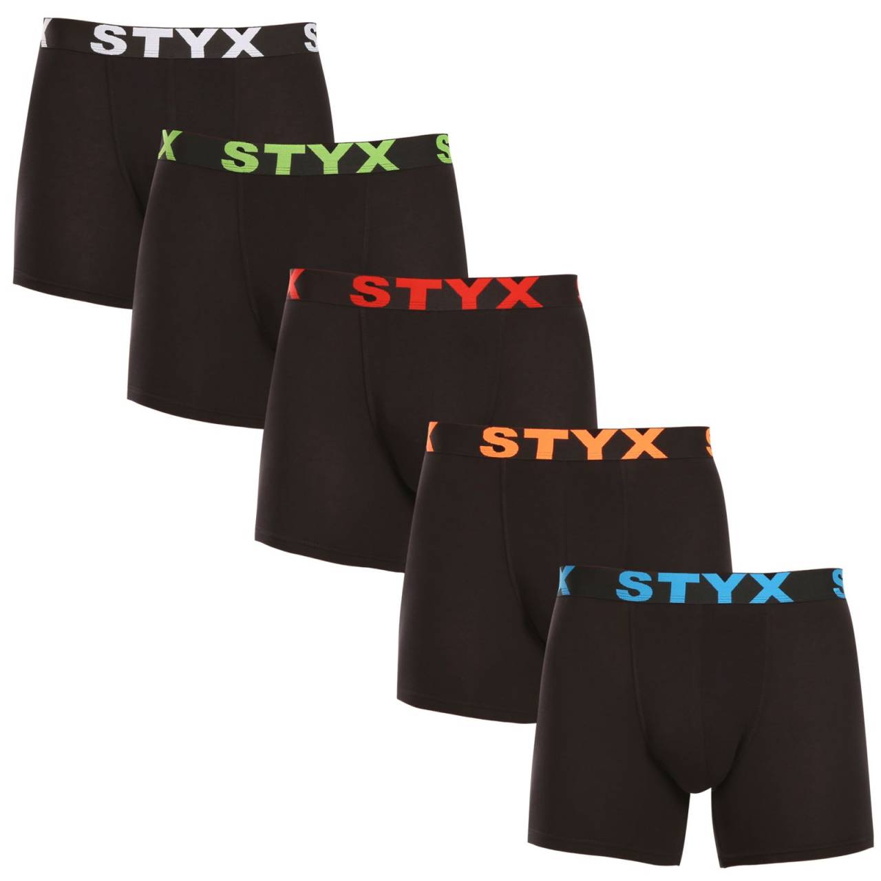 5PACK Moške boksarice Styx dolge športna guma črne (5U9602) L.
Privoščite si udobje, ki traja ves dan, z moškimi boksericami Styx.
Kakovosten material za največje udobje
Boksarice so izdelane iz vrhunske mešanice bombaža in umetnih vlaken.
Praktična zasnova in češka natančnost
Boksarice Styx imajo podaljšane noge, ki zagotavljajo dodatno oporo in preprečujejo drgnjenje stegen, kar boste cenili pri športu in dolgih seansah v pisarni ali avtomobilu.
Zakaj izbrati boksarice Styx

Češka kakovost: Zasnovan in izdelan je na Češkem, kar zagotavlja vrhunsko kakovost izdelave.
Vrhunski materiali: Kombinacija bombaža, modala in elastana za največje udobje.
Univerzalno oblikovanje: Podaljšane noge in elegantna športna elastika za vsako priložnost.

Spodnje perilo Styx je eno izmed najbolj priljubljenih
Češka blagovna znamka Styx je med kupci znana predvsem po kratkih hlačah z novimi vzorci v živahnih barvah.
Kako pravilno skrbeti za bokserje Styx?

Pralnica: Perite pri 30 °C z blagim pralnim sredstvom, da material ostane mehak in udoben.
Sušenje: Ni priporočljivo sušiti v sušilnem stroju, za ohranitev oblike bokserjev pa jih sušite na zraku.
Likanje: Po potrebi likanje izvajajte na nizki temperaturi, da ohranite mehkobo materiala.

Nasvet: Postanite strokovnjak za vzdrževanje spodnjega perila z z nasveti v našem članku in svojim najljubšim kosom zagotovite nego, ki si jo zaslužijo.