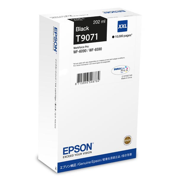 Epson T9071 XXL C13T90714N čierna (black) originálna cartridge.
Originálna cartridge = záruka priamo od výrobcu tlačiarne
100 % použitie v tlačiarni - spoľahlivá a bezproblémová tlač
Použitím originálnej náplne predlžujete životnosť tlačiarne
Overená špičková kvalita - jasný a čitateľný text, jemná grafika, kvalitnejšie obrázky
Použitie originálnej kazety ponúka rýchly a vysoký výkon a pritom stabilné výsledky = EFEKTÍVNA TLAČ
Jednoduchá inštalácia a údržba
Zabezpečujeme bezplatnú recykláciu originálnych náplní
Garancia Vašej spokojnosti s použitím našej originálnej náplne

Kód výrobcu: C13T90714N