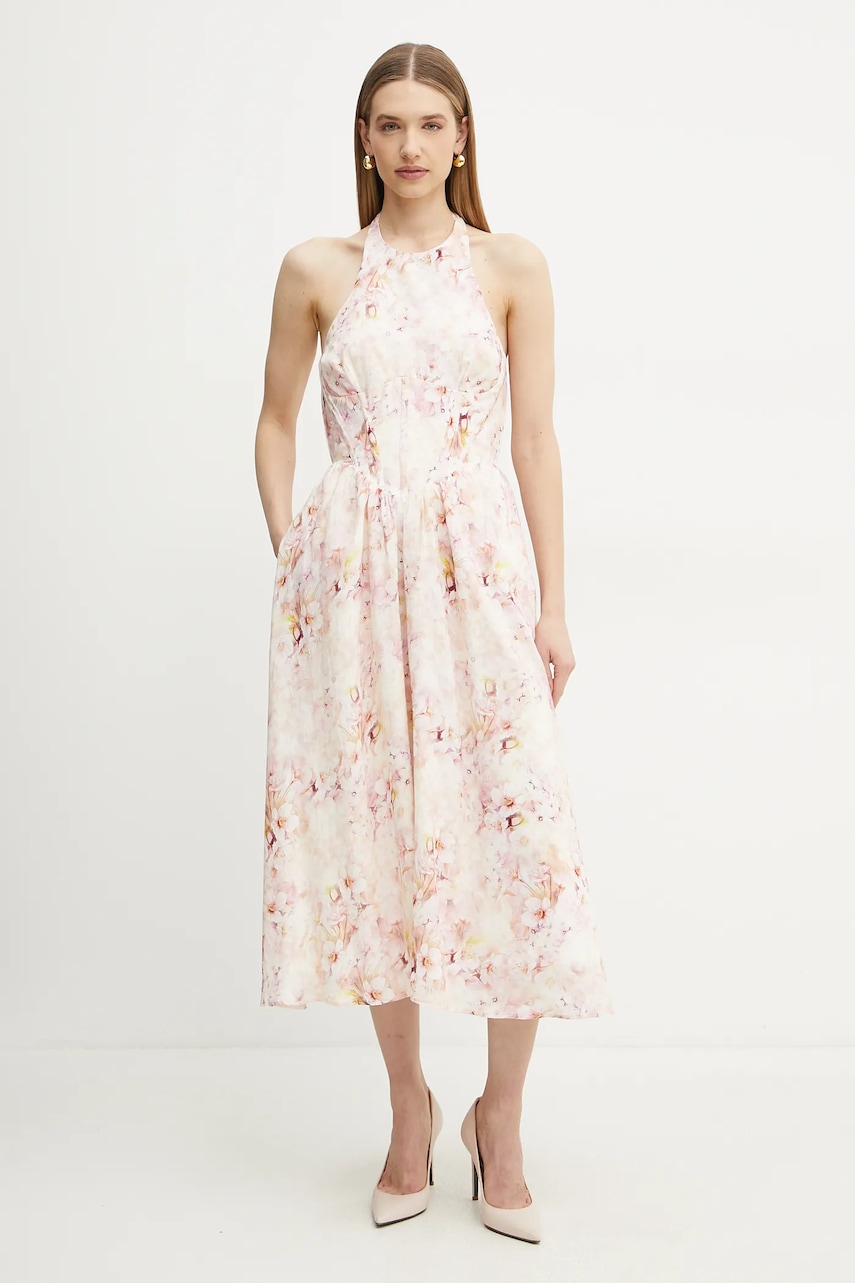 Šaty Bardot ružová farba, maxi, áčkový strih, 59251DB1.