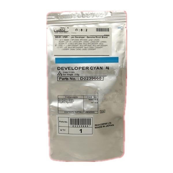 Ricoh D023-9660 azúrový (cyan) originálny developer.
Originálny developer = záruka priamo od výrobcu tlačiarne
100 % použitie v tlačiarni - bezproblémová funkčnosť
Použitím originálneho developeru predlžujete životnosť tlačiarne
Osvedčená špičková kvalita - originálny developer poskytuje mimoriadne výsledky
Trvalé a profesionálne výsledky tlače - dlhodobá udržateľnosť tlače
Produktivita tlače - rovnaká tlač po celú jeho životnosť
Maximálne jednoduchá obsluha = efektívna tlač
Garantujeme Vám spokojnosť s použitím originálneho developeru
Zabezpečujeme bezplatnú recykláciu originálnych náplní

Kód výrobcu: D023-9660