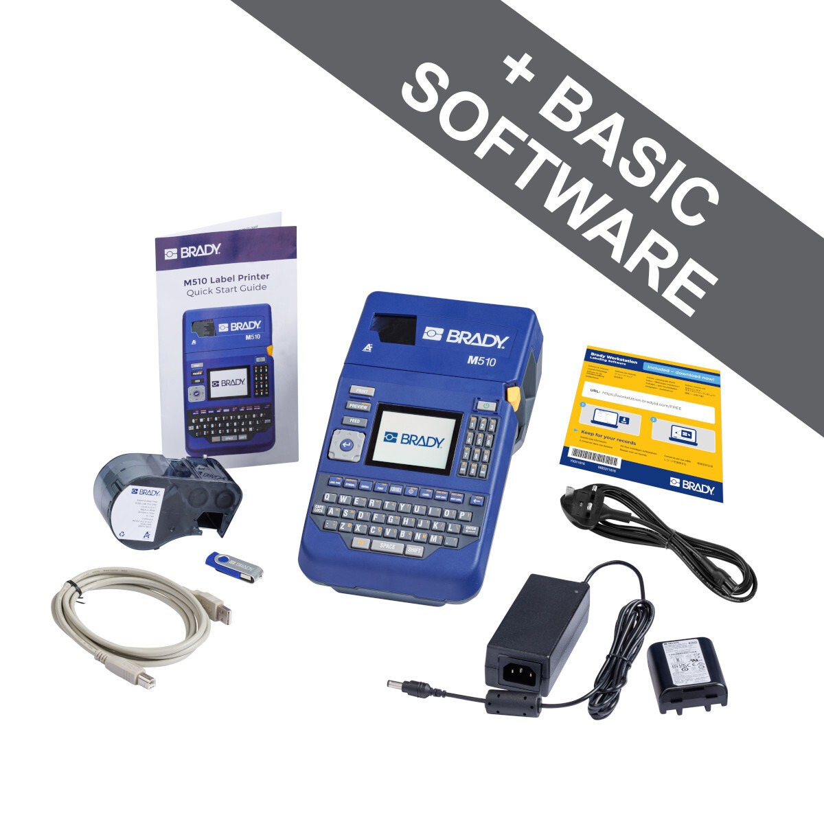Brady BR-M510-EU 177181 tlačiareň štítkov.
Intuitívna klávesnica QWERTY
Farebný LCD displej
Odolnosť proti pádom z výšky až 1,2 m
Bezokrajová tlač
Numerická klávesnica
Automatická detekcia etikiet
Rozlíšenie 300dpi
Veľkokapacitná batéria typu Li-Ion alebo NiMH
Tlač pomocou softvéru Brady Workstation
Ručné odrezávanie etikiet
Pripojenie pomocou USB
Termotransferová tlačová technológia
Maximálna šírka tlače až 36.58 mm
Maximálna šírka etikety až 38.10 mm
Minimálna šírka etikety - 5.97 mm

Obsah balenia: Tlačiareň štítkov Brady 510 BR-M510-EU, sieťový adaptér, sada softvéru Brady Workstation Basic Design Suite, kazeta s vinylovými štítkami pre vnútorné/vonkajšie použitie, stručný návod na použitie, nabíjateľná batéria NiMH, USB kábel, USB flash disk s ovládačom a používateľskou príručkou