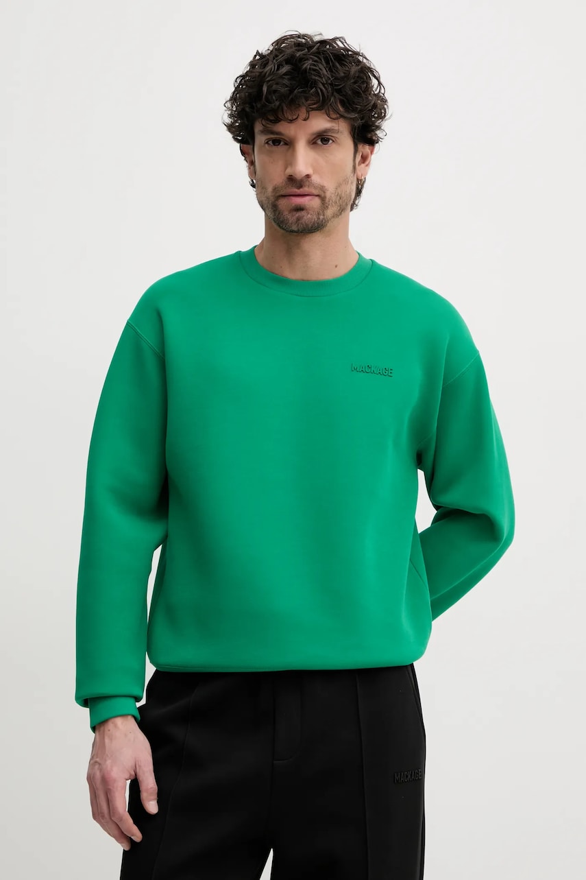 Mikina MACKAGE pánska, zelená farba, jednofarebná, JULIAN.