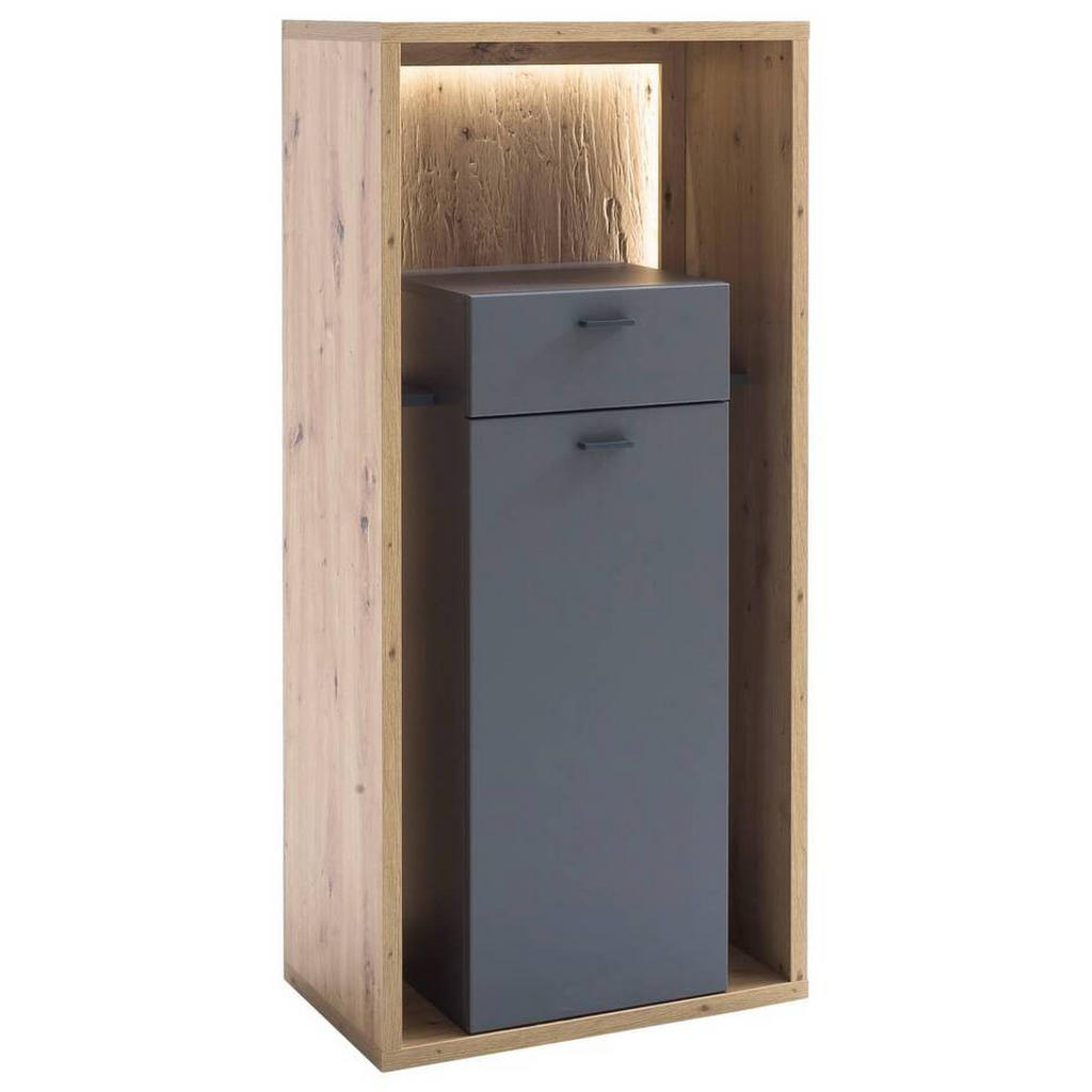 XXXL VYSOKÁ KOMODA, sivá, farba duba, 66/141/40 cm.