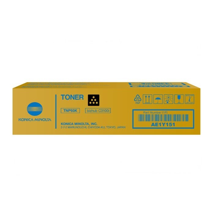 Konica Minolta TNP-93K AE1Y151 čierny (black) originálny toner.
Originálny toner = záruka priamo od výrobcu tlačiarne
100 % použitie v tlačiarni - bezproblémové fungovanie s vašou tlačiarňou
Použitím originálnej náplne predlžujete životnosť tlačiarne
Osvedčená špičková kvalita - vysoko kvalitná a spoľahlivá tlač originálnou tlačovou kazetou od prvej do poslednej stránky
Trvalé a profesionálne výsledky tlače - dlhodobá udržateľnosť tlače
Kratšia prodleva pri tlači stránok
Garancia Vašej spokojnosti s použitím našej originálnej náplne
Zabezpečujeme bezplatnú recykláciu originálnych náplní
Zlyhanie náplne v menej ako 1% prípadov
Jednoduchá a rýchla výmena náplne

Kód výrobcu: AE1Y151
