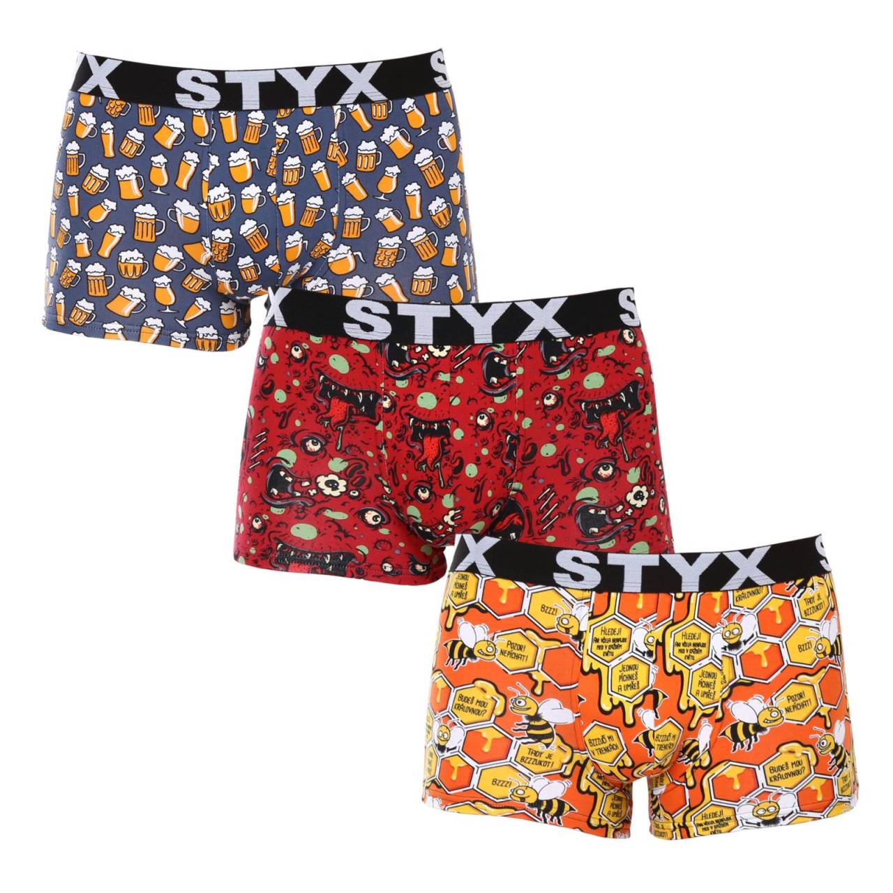 3PACK pánske boxerky Styx art športová guma viacfarebné (3G13714) L, trenky.
Doprajte si pohodlie, ktoré vydrží celý deň, s pánskymi boxerkami Styx v klasických farbách.
Kvalitný materiál pre maximálne pohodlie
Boxerky sú vyrobené z prvotriednej zmesi bavlny a umelých vlákien.
Praktický dizajn a česká precíznosť
Boxerky Styx majú kratšie nohavice, ktoré sa nikde nezhrňujú a poskytujú maximálnu voľnosť pohybu.
Prečo si vybrať boxerky Styx

Česká kvalita: navrhnuté a vyrobené v Českej republike, čo zaručuje najvyššiu kvalitu spracovania.
Prémiové materiály: kombinácia bavlny, modalu a elastanu pre maximálne pohodlie.
Univerzálny dizajn: kratšie nohavičky a štýlová športová guma na každú príležitosť.

Spodná bielizeň Styx je jednou z najobľúbenejších
Česká značka Styx je medzi zákazníkmi známa najmä vďaka svojej spodnej bielizni s neotrelými vzormi vo výrazných farbách.
Ako sa mám starať o svoje boxerky Styx?

Perte ich pri teplote 30 °C s jemným pracím prostriedkom, aby bol materiál stále mäkký a príjemný.
Sušenie: Sušička sa neodporúča, boxerky sušte voľne na vzduchu, aby si zachovali svoj tvar.
Žehlenie: V prípade potreby žehlite pri nízkej teplote, aby si materiál zachoval svoju mäkkosť.

Tip: Staňte sa expertom na údržbu spodnej bielizne vďaka tipom v našom článku a doprajte svojim obľúbeným kúskom starostlivosť, ktorú si zaslúžia.