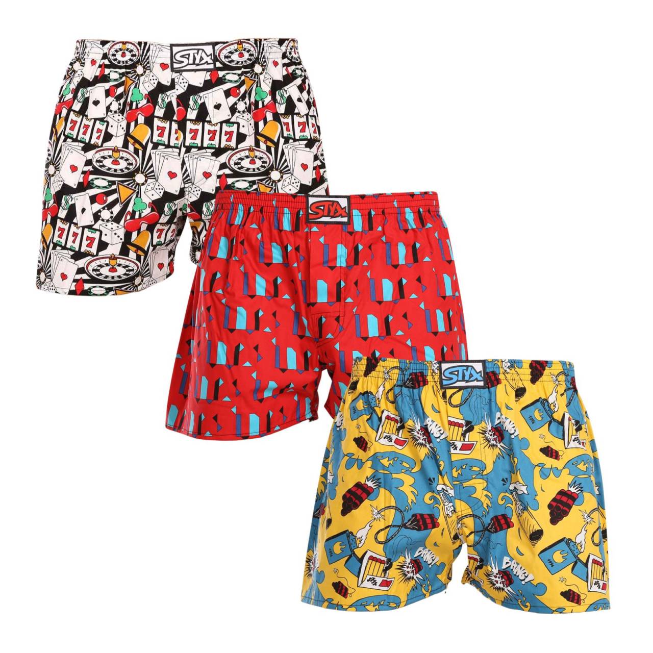 3PACK moške široke boksarice Styx art klasična guma večbarvne (3A15390) XL.
Privoščite si slog in udobje z moškimi kratkimi hlačami Styx v živahnih barvah in izvirnih vzorcih.
Mehak material za celodnevno udobje
Kratke hlače Styx so izdelane iz 100-odstotnega bombaža, ki zagotavlja mehkobo in zračnost tudi med celodnevnim nošenjem.
Izvirna zasnova in udobno prileganje
Kratke hlače Styx bodo zaradi drznih barv in izvirnih potiskov v vašo garderobo vnesle igrivost in edinstven slog.
Zakaj kupiti kratke hlače Styx?

Izdelano na Češkem s poudarkom na kakovosti in natančnosti.


100-odstotni bombažni material za mehkobo in udobje.


Izvirni in zabavni modeli, ki vas bodo razlikovali od drugih.

Kakovost iz Češke, to je spodnje perilo Styx
Spodnje perilo Styx je v celoti izdelano na Češkem.
Kako skrbeti za kratke hlače Styx
Da bi ohranili kakovost in udobje svojih kratkih hlač, upoštevajte naslednje smernice:

Pralnica: Perite pri najvišji temperaturi 30 °C, da barve ostanejo intenzivne, bombaž pa mehak.


Sušenje: Ne priporočamo, da jih sušite v sušilnem stroju, temveč jih pustite, da se prosto sušijo na zraku.


Likanje: Za gladek videz lahko hlače zlikate na nizki temperaturi.

Nasvet: Z nasveti v našem članku postanite strokovnjak za vzdrževanje spodnjega perila in svojim najljubšim kosom zagotovite nego, ki si jo zaslužijo.