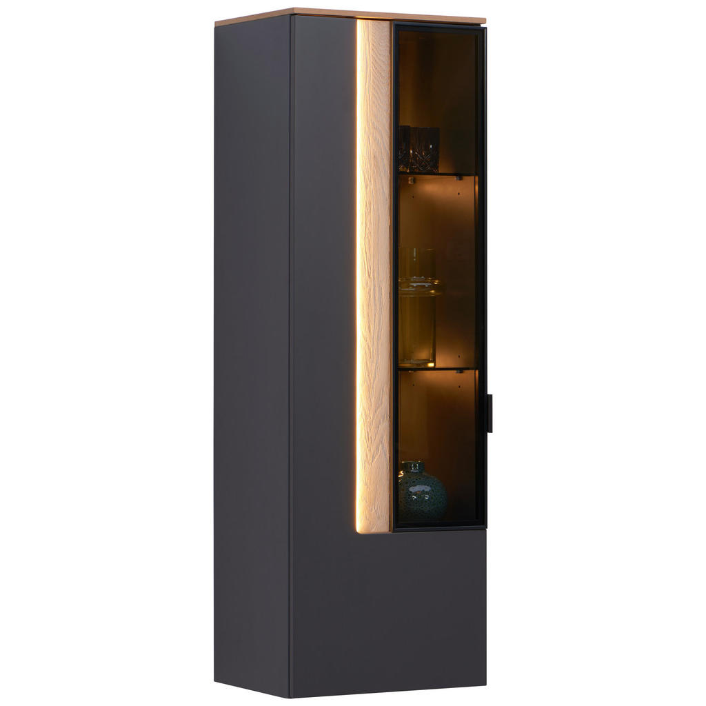 Dieter Knoll ZÁVESNÁ VITRÍNA, antracitová, farba duba, 45,6/139,4/36 cm.