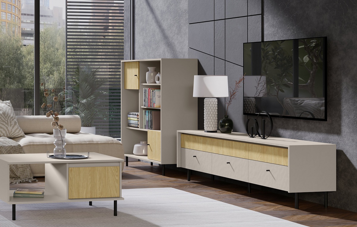 Malá obývacia izba zayda - béžová/dub olejovaná.

 

Praktický konferenčný stolík je opatrený hornou odkladacou plochou môžete využiť na dekorácie, zatiaľ čo otvorenú priehradku v ľavej časti môžete použiť na ukladanie magazínov či ovládačov.

 

Praktický TV stolík je základom každej správne zariadenej obývacej izby.

 

Vysoká komoda je jednou z obľúbených volieb našich zákazníkov.

 

Malá obývacia izba sa skladá z týchto prvkov:


	Konferenčný stolík Zayda - 97x47x65cm (š, v, h)
	TV stolík 180 Zayda - 183,4x51,5x42cm (š, v, h)
	Vysoká komoda III Zayda - 103,4x125,5x42cm (š, v, h)


 

Všetky produkty z kolekcie Zayda nájdete nižšie v súvisiacich produktoch.