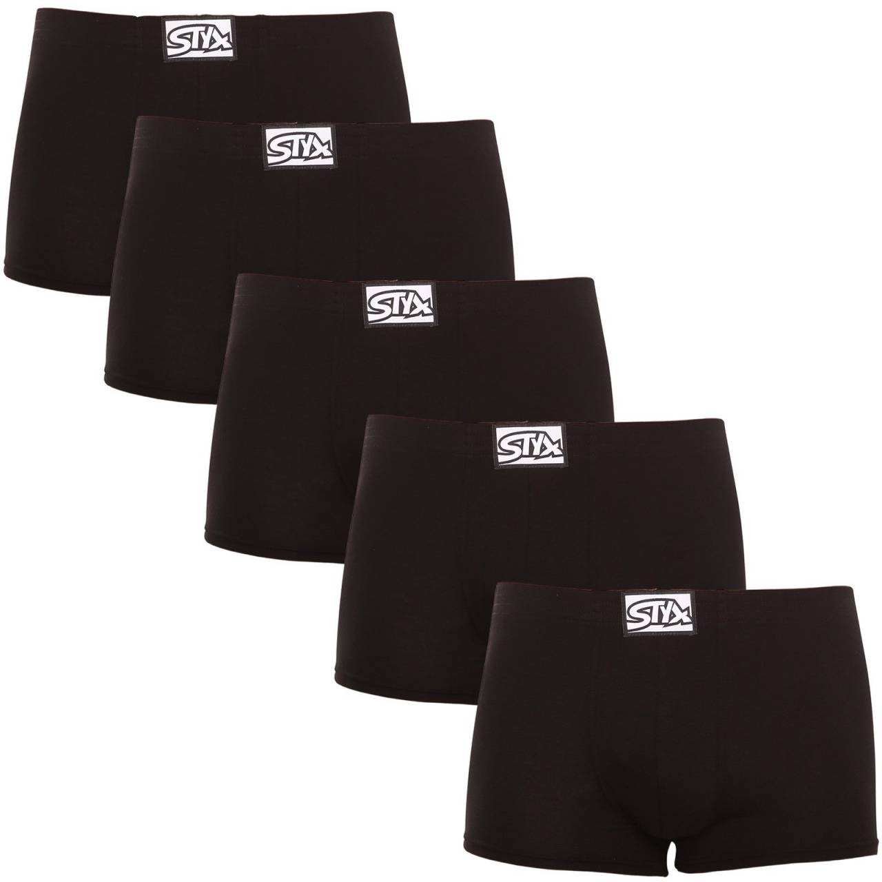 5PACK Boxers para hombre Styx classic elastic negro (5Q960) L.
¿Busca la combinación perfecta de comodidad, estilo y calidad?
Material de primera calidad para una comodidad máxima
Estos calzoncillos están confeccionados con una mezcla única de algodón, modal y elastano.
Ajuste perfecto y cómoda goma clásica
Los calzoncillos bóxer para hombre Styx tienen perneras más cortas que nunca se enrollan y te ofrecen la máxima libertad de movimientos.
Por qué te encantarán los bóxers Styx

Combinación premium de algodón y modal: Suave, transpirable y cómodo para el cuerpo.
Bragas más cortas: No se enrollan y te dan la máxima libertad de movimientos.
Cintura elástica clásica: No empuja, pero se mantiene firmemente en su sitio.
Adecuado para ropa informal y deportes: Una gran elección para hombres activos.
Fabricado en la República Checa: Calidad checa y mano de obra precisa.

La ropa interior Styx es una de las más populares
La marca checa Styx es conocida entre los clientes sobre todo por sus pantalones cortos con estampados novedosos en colores atrevidos.
¿Cómo cuidar los bóxers Styx?
Para que tus calzoncillos favoritos duren mucho tiempo en buen estado, te recomendamos que sigas estos consejos:

Lavandería: Se recomienda lavar a 30 °C para preservar la suavidad y elasticidad del material.
Secado: No apto para secadora para evitar la pérdida de elasticidad y el deterioro de las fibras.
Planchado: Si es necesario, se puede planchar a baja temperatura, pero recomendamos planchar del revés.

Consejo: Encontrar la prenda interior adecuada que se adapte perfectamente a ti puede ser todo un reto.