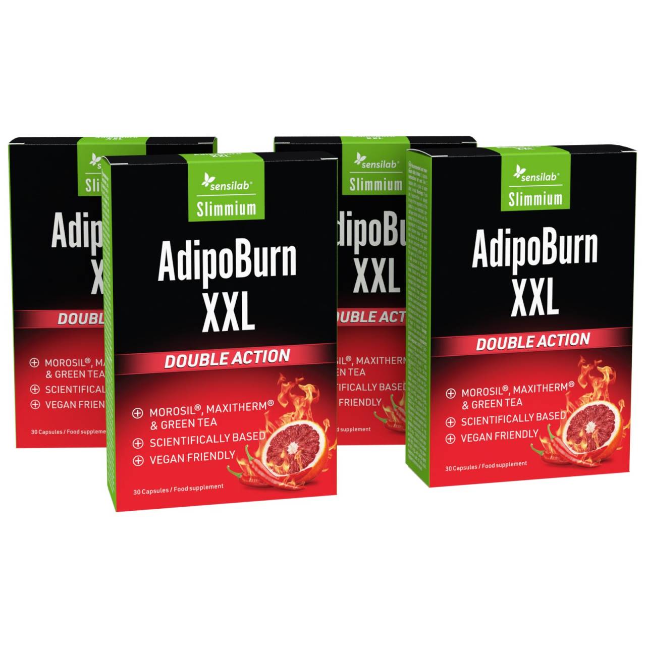 AdipoBurn EXTREME | 4 boîtes | Brûler la graisse du ventre | 4 x 30 gélules pour cure de 4 mois | Sensilab.