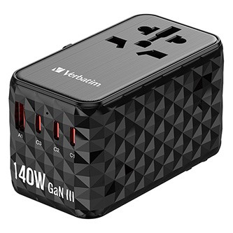 Verbatim UTA-10 GaN III 32125, Univerzálny cestovný adaptér, 2x USB-C PD a QC 4+, 1x USB-C PD 3.0, 1x USB-A QC, čierny, 140 W.

 Cestovný adaptér pre celý svet Univerzálny cestovný adaptér Verbatim GaN III možno použiť vo viac ako 180 krajinách – berte si ho so sebou všade a nikdy nebudete bez elektrickej energie.

Cestovný adaptér Verbatim využíva najnovšiu technológiu GaN, čo je polovodičový materiál, ktorý efektívne zvládne aplikácie s vysokým napätím a vysokou frekvenciou.

Superrýchle nabíjanie 5 v 1
Kompaktný a výkonný univerzálny cestovný adaptér Verbatim GaN III umožňuje nabíjať päť zariadení súčasne prostredníctvom zásuvky striedavého prúdu a troch portov USB-C a jedného portu USB-A.

Všetky štyri porty USB poskytujú veľmi rýchle nabíjanie.

Štýlový, kompaktný a bezpečný
Tento univerzálny adaptér, ktorý zaujme atraktívnym 3D dizajnom v čiernom prevedení, je vyrobený z vysoko kvalitného ohňovzdorného polykarbonátu a má certifikáciu CE, UKCA, FCC a ROHS.

Disponuje bezpečnostnými uzávermi slúžiacimi ako ochrana detí – možno ho otvoriť iba silou vyššou ako 75 N (7,5 kg) na otvor a poistka BS1362 (vrátane náhradného kusu) dáva používateľom 100% istotu bezpečia, nech sa vydajú kamkoľvek.

Detaily produktu
Celosvetový cestovný adaptér s technológiou GaN III
Formáty zástrčiek pre EÚ, UK, USA/Japonsko, AUS (vhodné pre viac ako 180 krajín) Štyri ultra rýchle nabíjacie porty USB: - 2 × výstup USB-C Power Delivery 3.1 (podpora PPS) a Quick Charge 4+: každý až 140 W
- 1 × výstup USB-C PD Quick Charge 3.0: až 18 W
- 1 × výstup USB-A Quick Charge: až 18 W
Podporuje nabíjanie piatich zariadení naraz
Bezpečnostný uzáver bráni vloženiu cudzích objektov do zásuvky
Vyrobené z ohňovzdorného polykarbonátu
Certifikovaná 10A poistka (spĺňajúca BS1362) + náhradná poistka
LED indikátor stavu
Vrátane cestovného puzdra
Kompaktný dizajn s elegantným povrchom
Dvojročná obmedzená doživotná záruka

Požiadavky na systém
Do adaptéra je možné zapojiť tieto zástrčky:
typ A, typ B, typ C, typ E, typ F, typ G, typ I, typ J, typ L, typ N
Nasledujúce zástrčky kompatibilné nie sú:
typ D, typ H, typ K, typ M, typ O
Zásuvky, do ktorých možno cestovný adaptér zapojiť:
typ A, typ B, typ C, typ D, typ E, typ F, typ G, typ H, typ I, typ J, typ K, typ L, typ N, typ O
Cestovný adaptér je vhodný na použitie s väčšinou elektronických zariadení do 2500 W pri napätí 250 V a 1000 W pri napätí 100 V.

Technické údaje
Vstup striedavého prúdu: 100 V – 250 V, 50/60 Hz
Menovité hodnoty: 100–250 V ~ max.
Celkový výstup jednosmerného prúdu: max.
Prevádzková teplota: 0–25 °C
Podporuje PD3.1, PD3.0, QC4+, QC 3.0, FCP, SCP, AFC, PPS, BC1-2 a ďalšie
Rozmery: 93,1 mm x 53,4 mm x 55,3 mm
Hmotnosť produktu: 264 g
Vrátane cestovného puzdra: 70 mm × 60 mm × 93 mm / hmotnosť: 30 g / materiál: nylon + PVC

Obsah balenia
Univerzálny cestovný adaptér Verbatim UTA-10 GaN III
Príručka pre rýchly štart
Cestovné puzdro