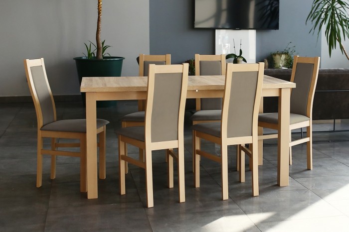 Agáta - Set 6x stolička, 1x stôl + rozklad (sonoma/madryt 126).