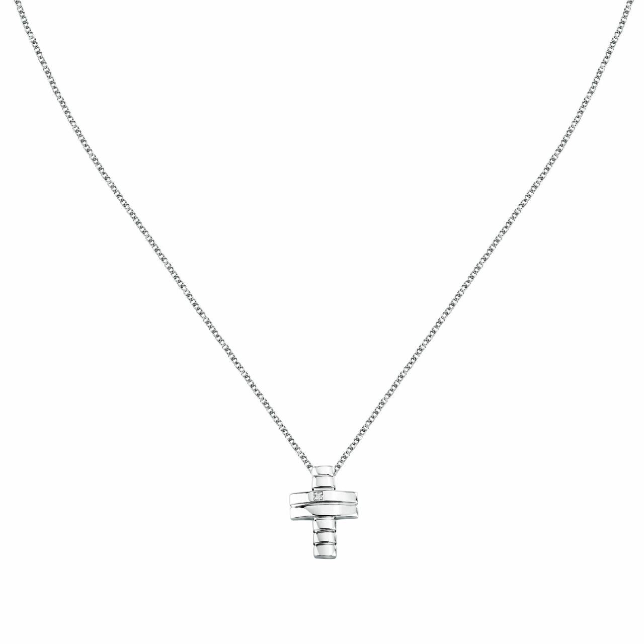 Morellato Náhrdelník z recyklovaného striebra s diamantom Krížik Diamonds SAYE01.