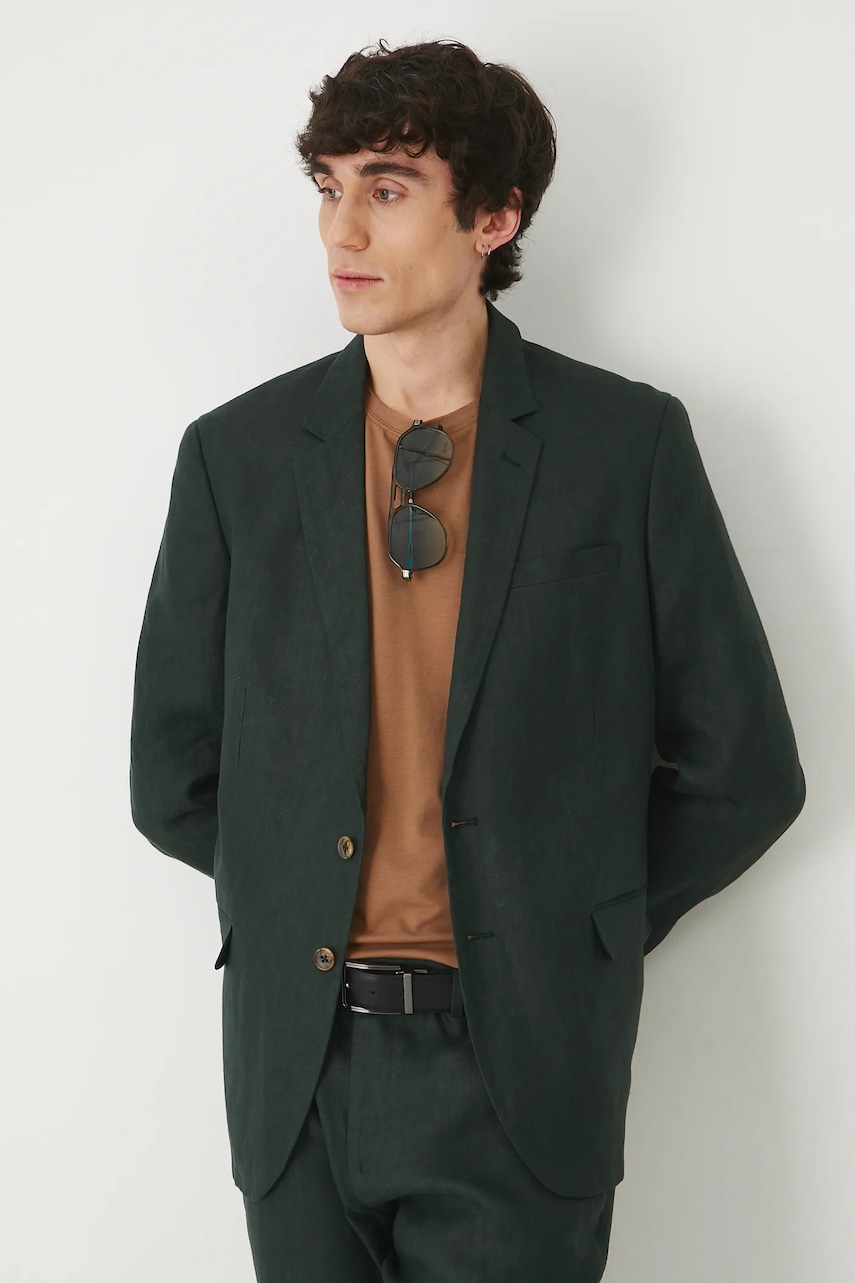 Ľanové sako zelená farba.