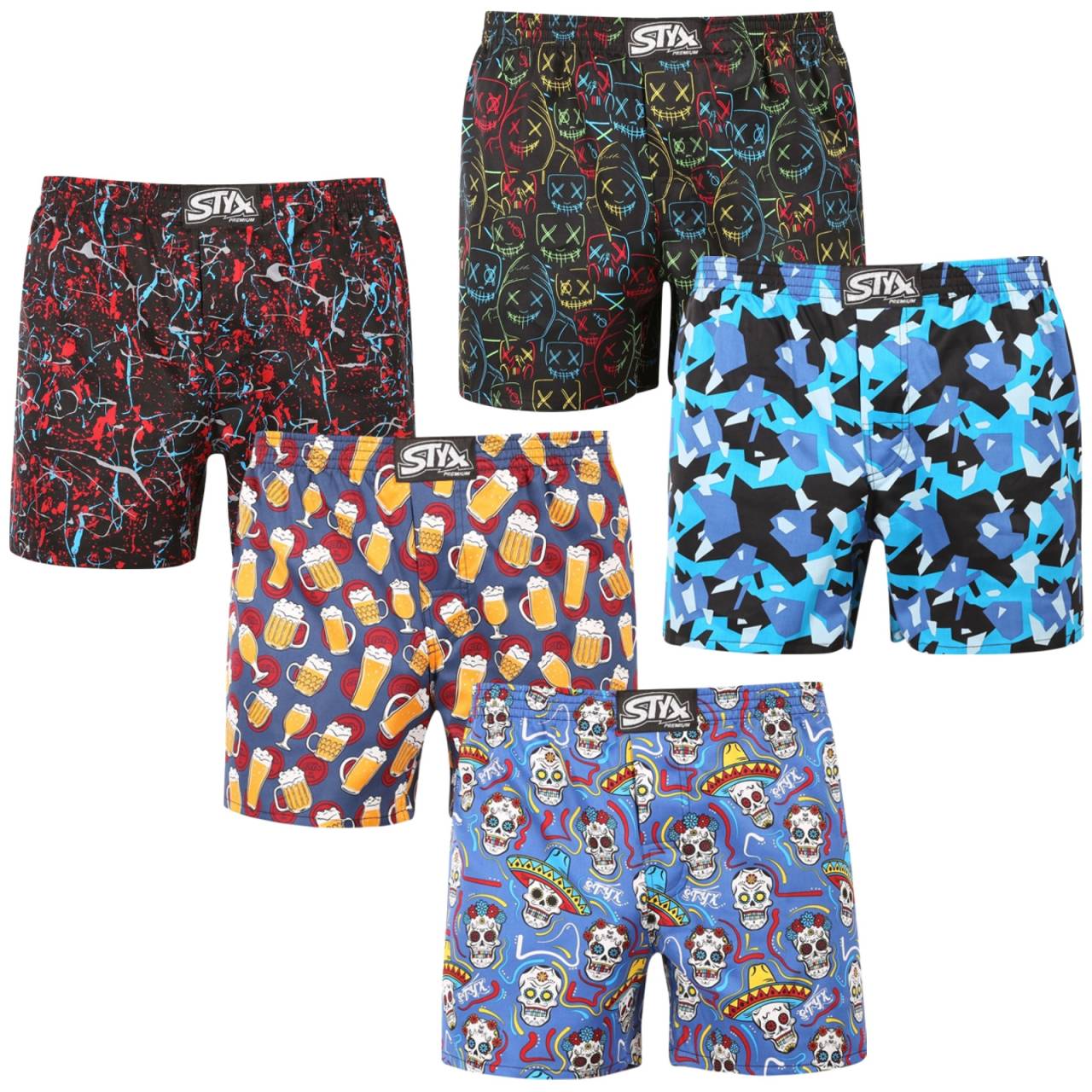 5PACK Calzones de hombre Styx premium art goma clásica (5AP1834568) XXL.
¿Quiere disfrutar de una comodidad absoluta y, al mismo tiempo, destacar con un estilo original?
Satén de algodón de lujo para un confort superior
Los shorts están confeccionados en satén de algodón 100%, lo que les confiere suavidad, ligereza y aireación.
Ajuste clásico cómodo y estampados originales
El pantalón corto Styx para hombre tiene un corte más holgado que te proporciona la máxima libertad de movimientos.
Por qué no deberías perderte los pantalones cortos de Styx

Satén de algodón de primera calidad: El tacto lujoso y la textura suave te mantendrán cómoda todo el día.
Diseño único: Sus originales estampados y atrevidos colores te levantarán el ánimo al instante.
Calidad checa: Fabricación de precisión y larga vida útil.

Calidad de la República Checa, eso es ropa interior Styx
La ropa interior Styx se fabrica íntegramente en la República Checa.
¿Cómo cuidar los pantalones cortos para que se mantengan como nuevos durante mucho tiempo?

Lavandería: Se recomienda lavar a 30 °C para mantener la suavidad y los colores vivos del short.
Secado: Prescinda del secador para que el material satinado conserve su aspecto lujoso.
Planchado: Puedes prescindir de la plancha o ponerla a baja temperatura para no dañar la delicada textura del tejido.

Consejo: Conviértete en una experta en mantenimiento de lencería con los consejos de nuestro artículo y dale a tus prendas favoritas el cuidado que se merecen.