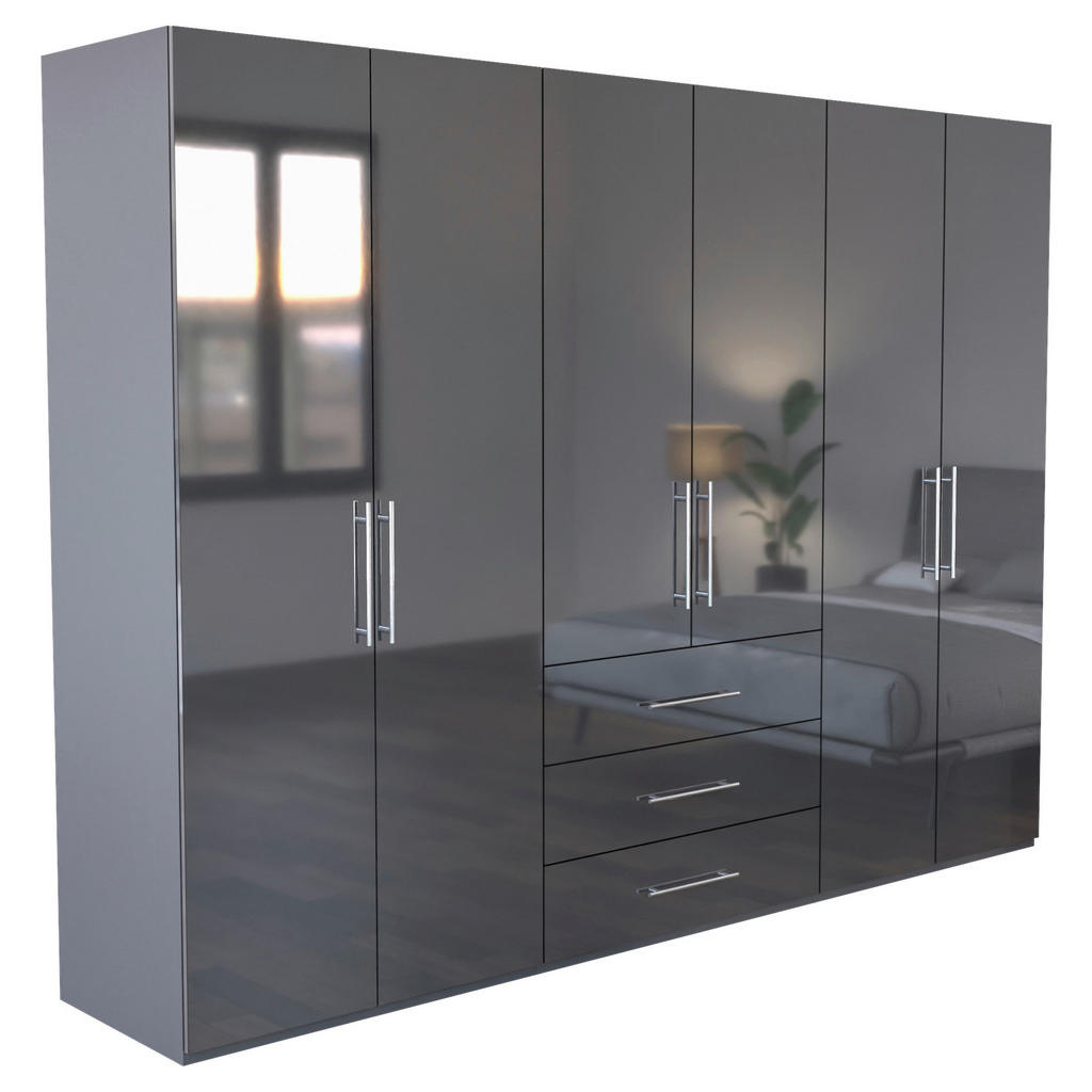 Carryhome ŠATNÍKOVÁ SKRIŇA, antracitová, antracitová s vysokým leskom, 294/219/59 cm.