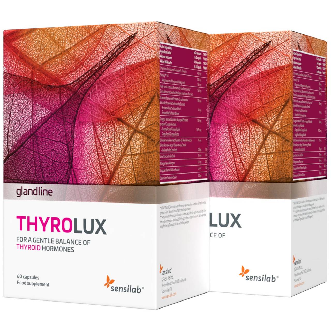 ThyroLux för sköldkörtelstöd | 1+1 GRATIS | L-tyrosin, jod och selen | 100% Naturlig och Hormon-Fri | 2x 60 kapslar | Sensilab.