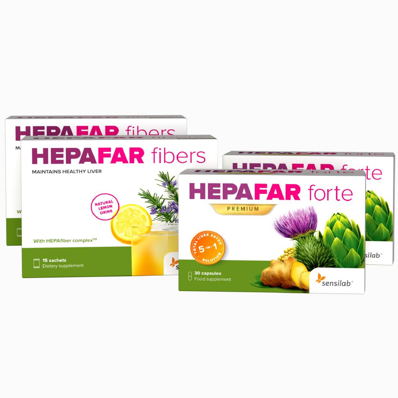 Hepafar Detox Deluxe 30-Tage-Leberentgiftungskur | 100% natürliche Hilfe bei einer überlasteten Leber: 2x Hepafar Forte & 2x Hepafar Fibers | Sensilab.